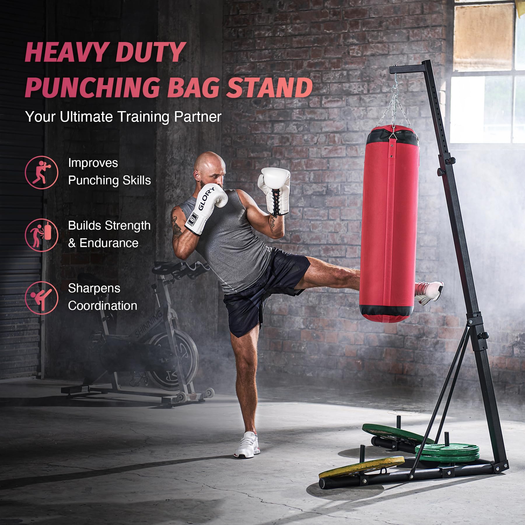 ZELUS Heavy Duty Punching Bag Stand - Adjustable Height Boxing Stand with Canvas Sandbag, 220 lb Capacity | Free Standing Heavy Bag Stand with Weighted Base for Home Gym, Fitness Training & MMA Practice | Perfect for Boxing, Kickboxing & Strength Workouts