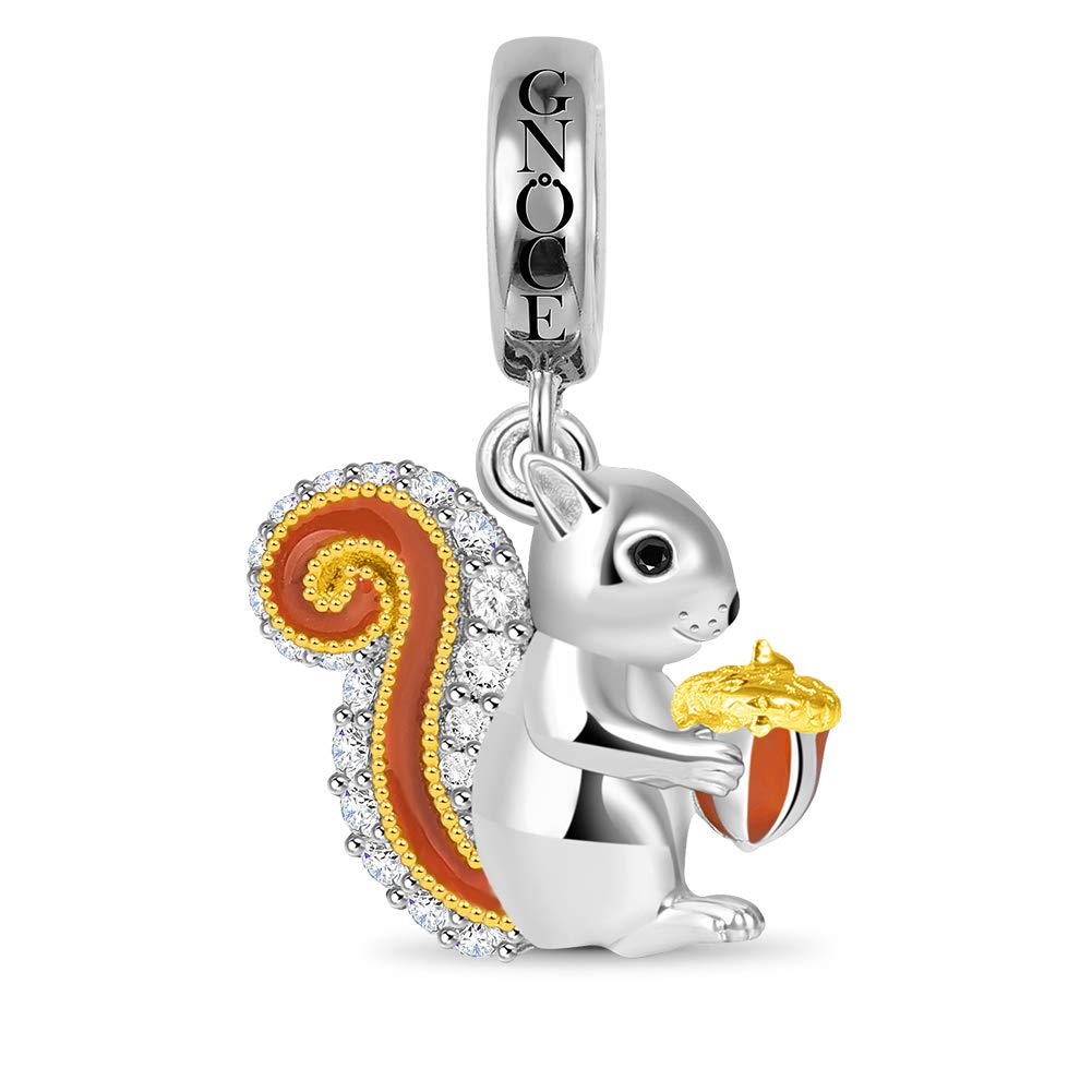 GNOCE Sterling Silver Squirrel Charm Pendant with CZ Stones - Cute Animal Jewelry for Women & Girls - Perfect for Bracelets, Necklaces & DIY Jewelry Making - Great Gift for Nature Lovers & Animal Enthusiasts