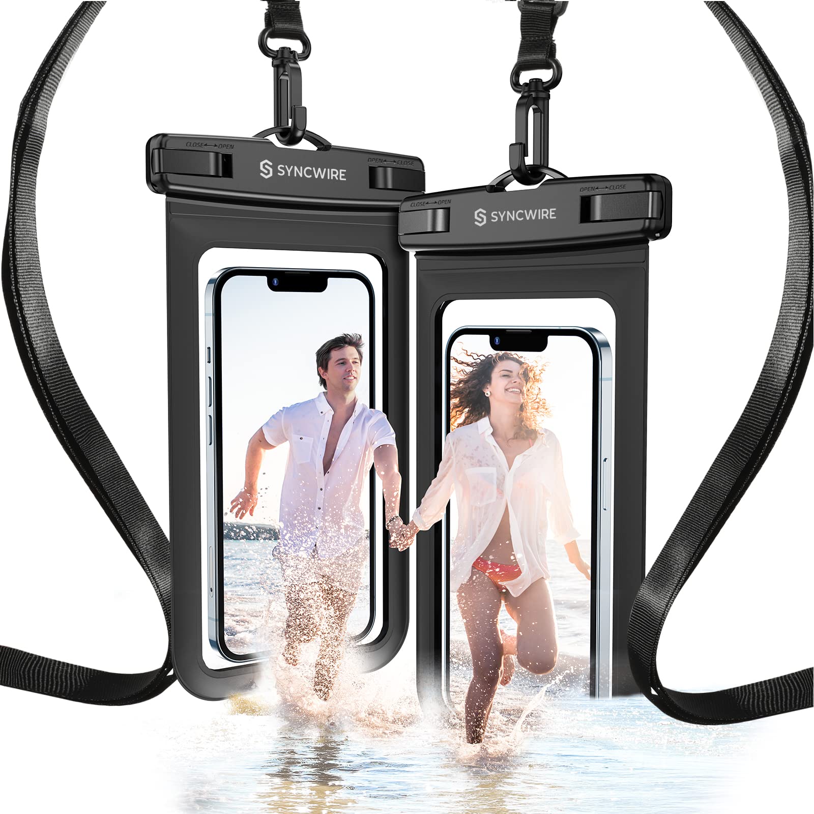 SYNCWIRE Waterproof Phone Pouch [2-Pack] - IPX8 Waterproof Phone Case Dry Bag with Lanyard for iPhone 15/14/13/12/11 Pro/XS MAX/XR/X & Samsung S23/S22/S20 (Fits Phones Up to 7 Inches) - Perfect for Swimming, Beach, Kayaking & Outdoor Activities