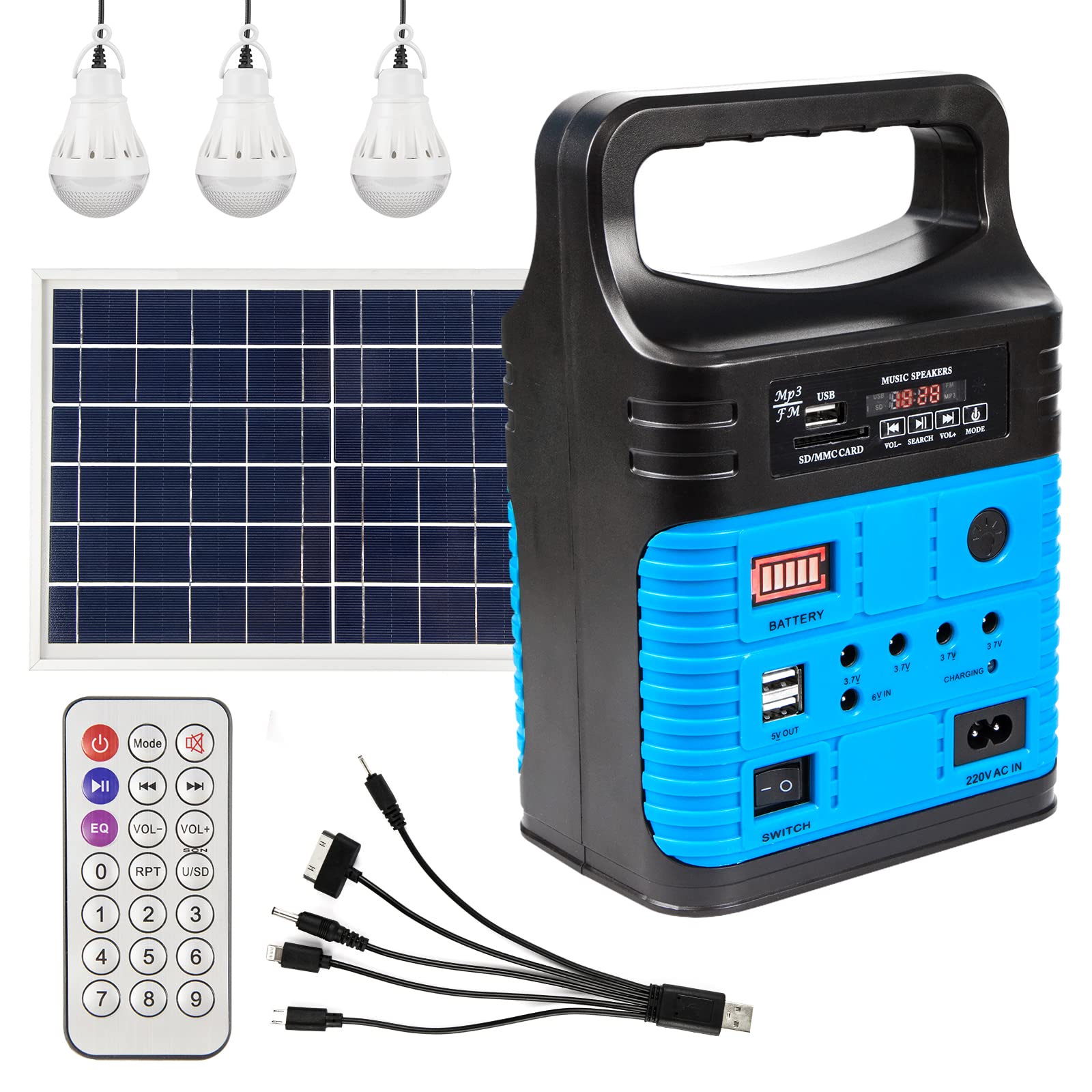 Portable Solar Generator with Panel - 1000W Emergency Power Station for Camping, Home Backup & Outdoor Adventures | Includes 3 LED Lights (Blue) | Perfect for Power Outages, RV Trips & Off-Grid Living