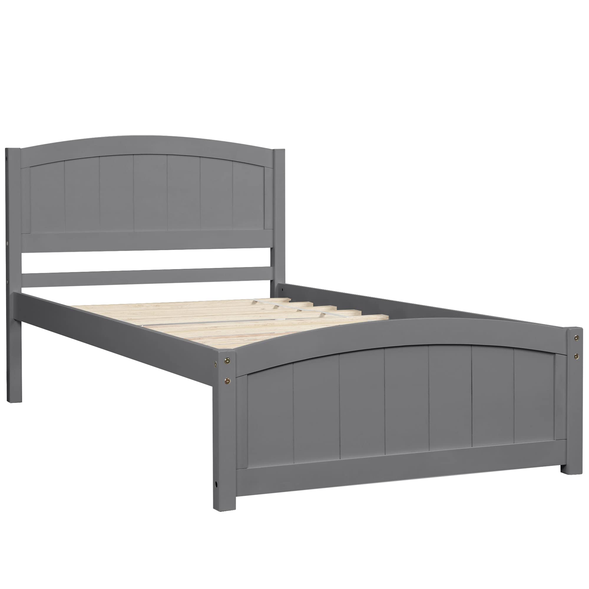 LZ LEISURE ZONE Twin Size Wooden Platform Bed Frame with Headboard, Footboard & Slats Support - Sturdy Gray Bed for Kids, Teens & Guest Rooms - Perfect for Small Spaces, Dormitories & Modern Bedrooms