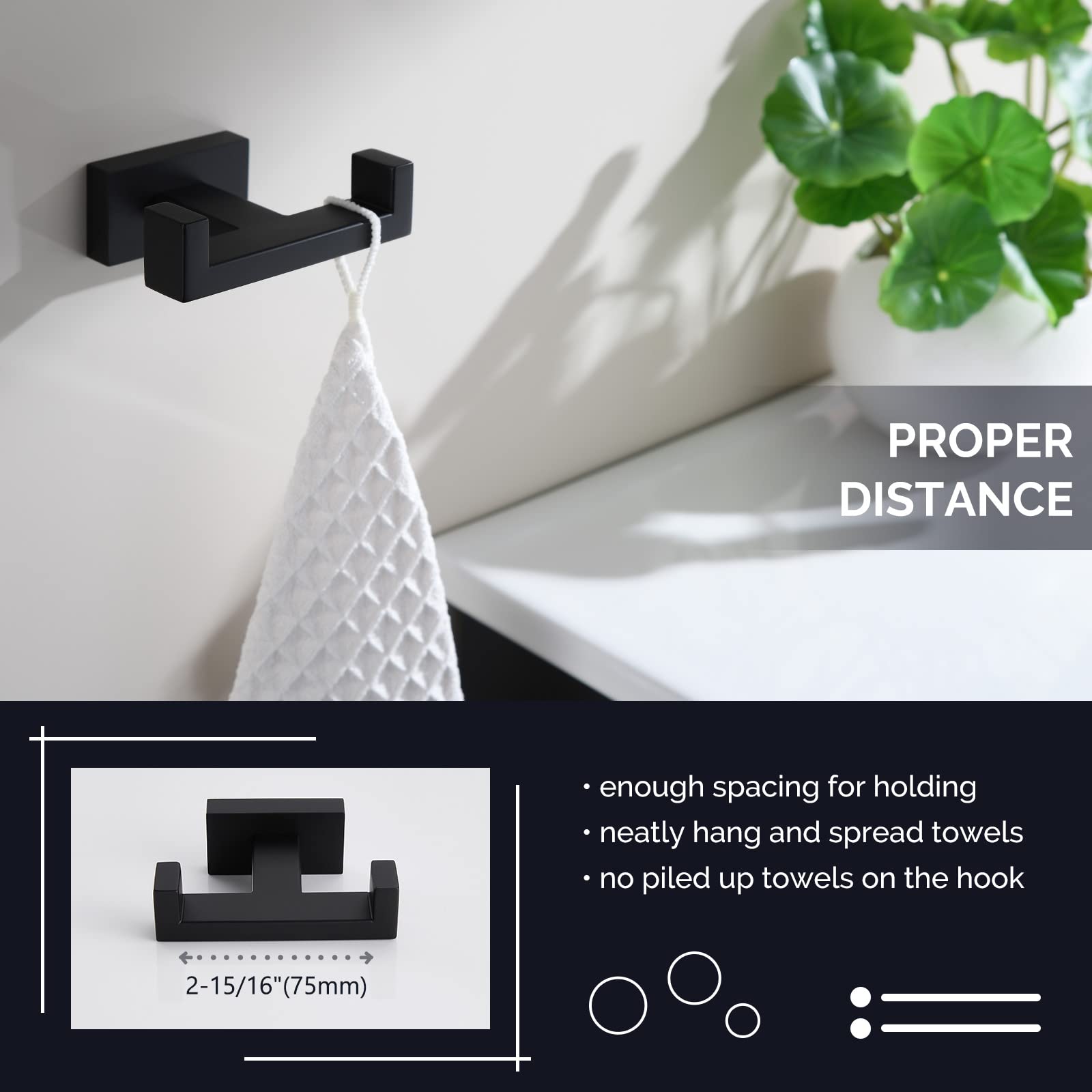 Double Towel Hook & Toilet Paper Holder Set - Matte Black Bathroom Organizer for Wall Mounting | Space Saving Solution for Bathrooms, Laundry Rooms & Kitchens