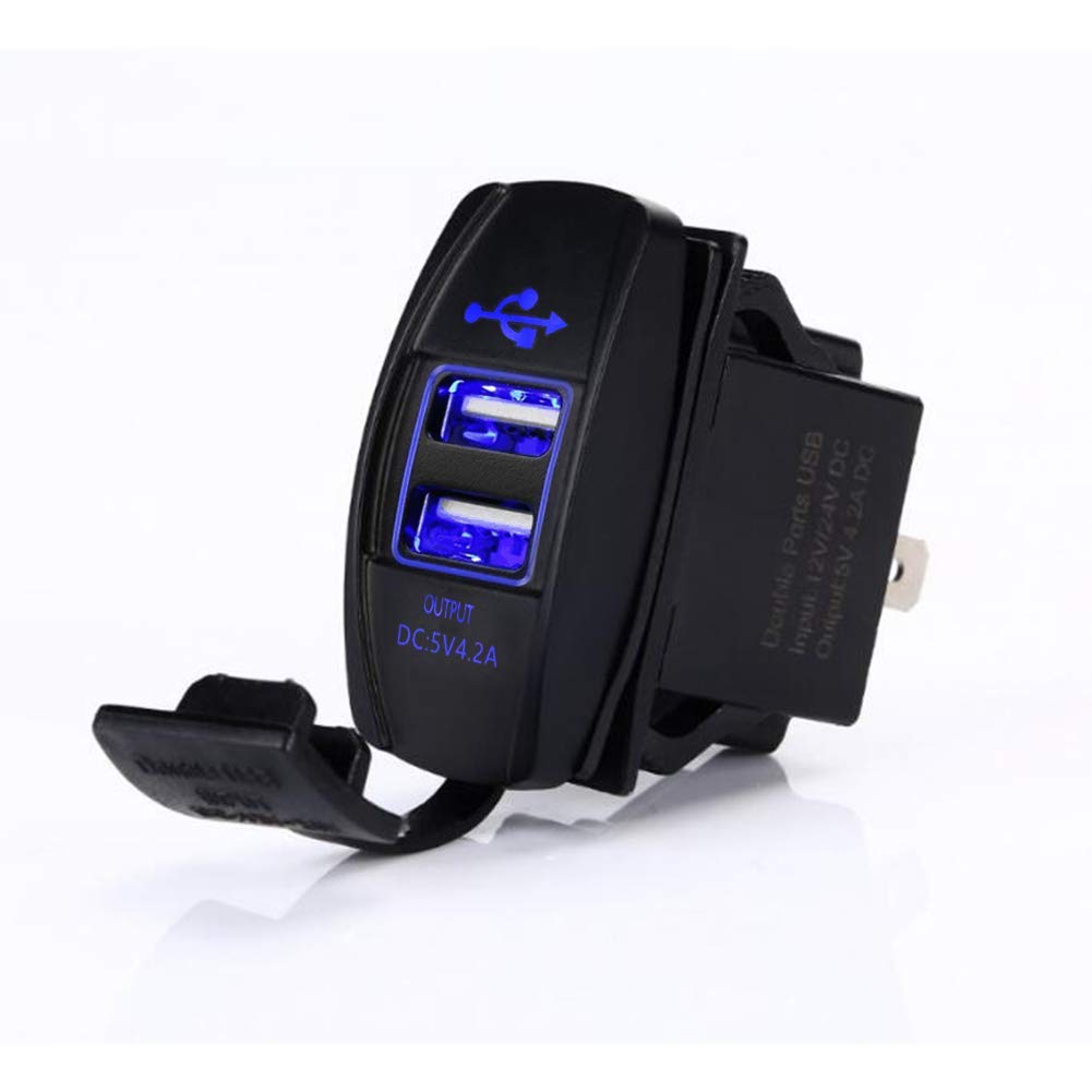 4.2 Amp Fast Dual USB Charger Rocker Switch with Blue LED Backlit - Waterproof Marine Grade for Boats, ATVs, UTVs, RVs & Off-Road Vehicles | Perfect for Camping, Road Trips & Outdoor Adventures