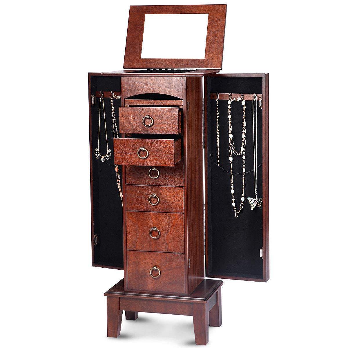 Wooden Jewelry Cabinet Armoire - Storage Organizer with Drawers for Necklaces, Rings & Accessories | Perfect for Bedroom, Closet & Vanity Organization
