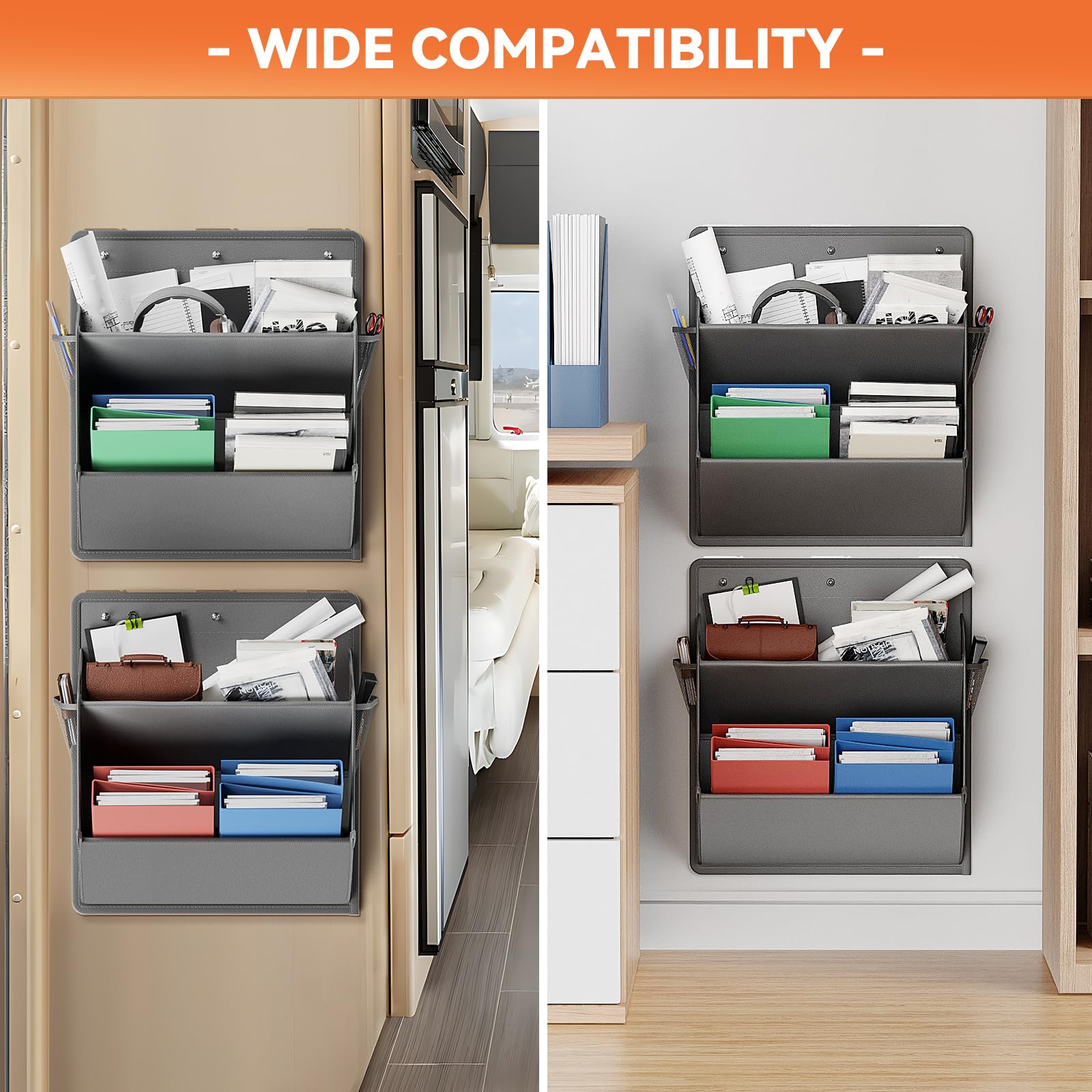 2 Pack RV Shoe Organizer with Sticky Adhesive Tape - Over The Door Hanging Shoe Storage with Deep Pockets for Campers, Space Saving Wall Mount Closet Organizer (Grey) - Perfect for RVs, Trailers, Tiny Homes & Small Closets