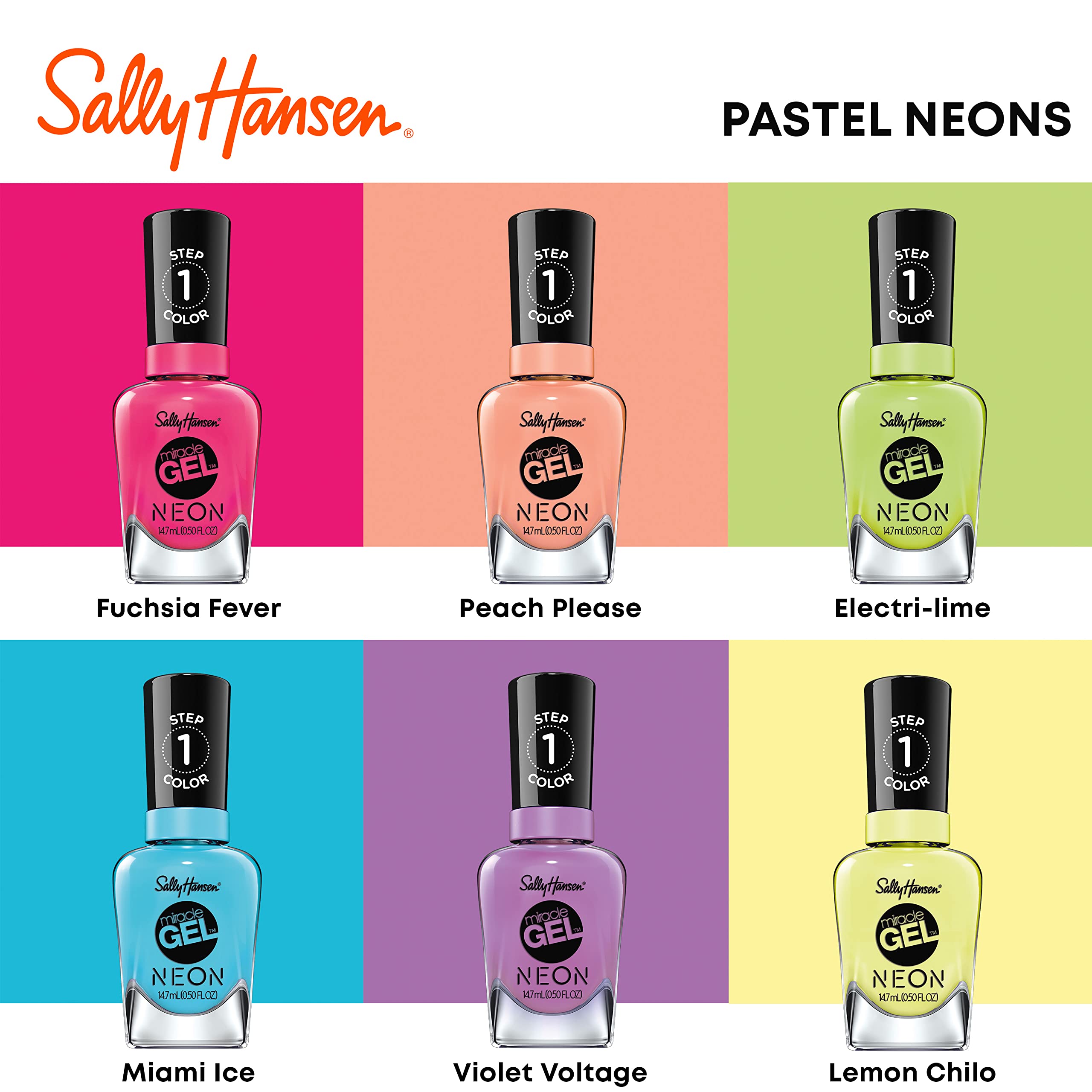 Sally Hansen Miracle Gel™ Nail Polish - Electri-Lime Green, Long Lasting Gel-Like Formula, No UV Lamp Needed, Chip Resistant - Perfect for Manicures, Pedicures & At-Home Nail Care