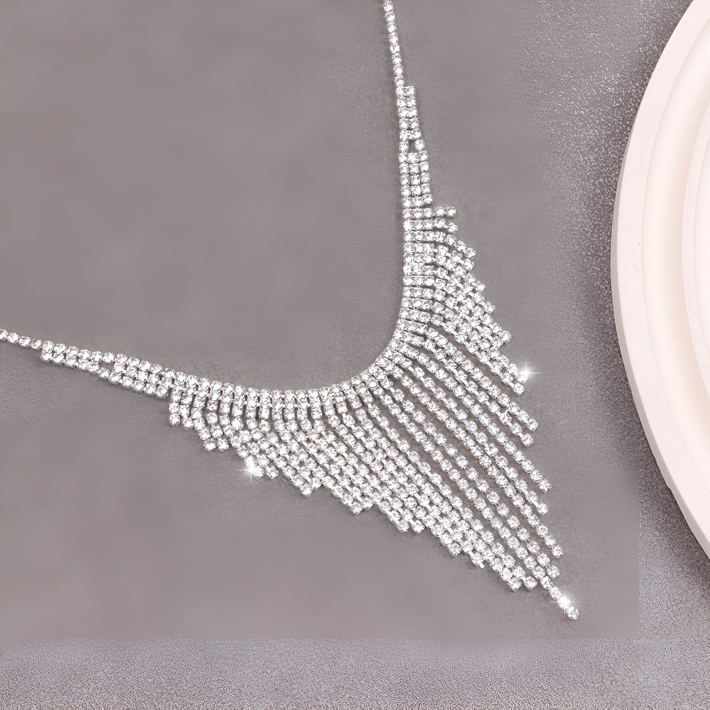Sparkly Zircon Tassel Waterfall Necklace for Women - Elegant Dinner Party Jewelry | HN1207 | Perfect for Evening Gala, Wedding, Prom & Special Occasions