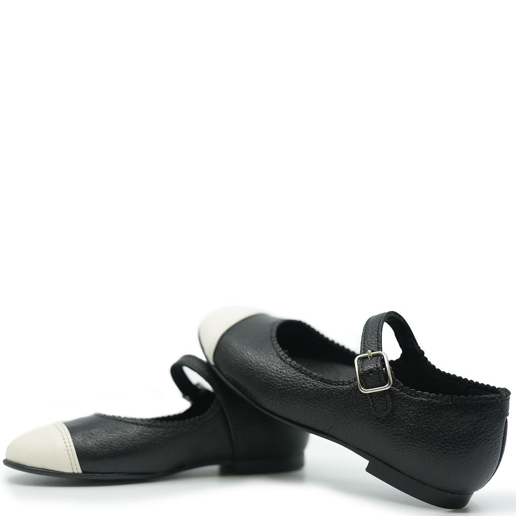 Blublonc Women's Black & Cream Captoe Mary Jane Shoes - Classic Comfortable Flats for Work, Office & Casual Wear