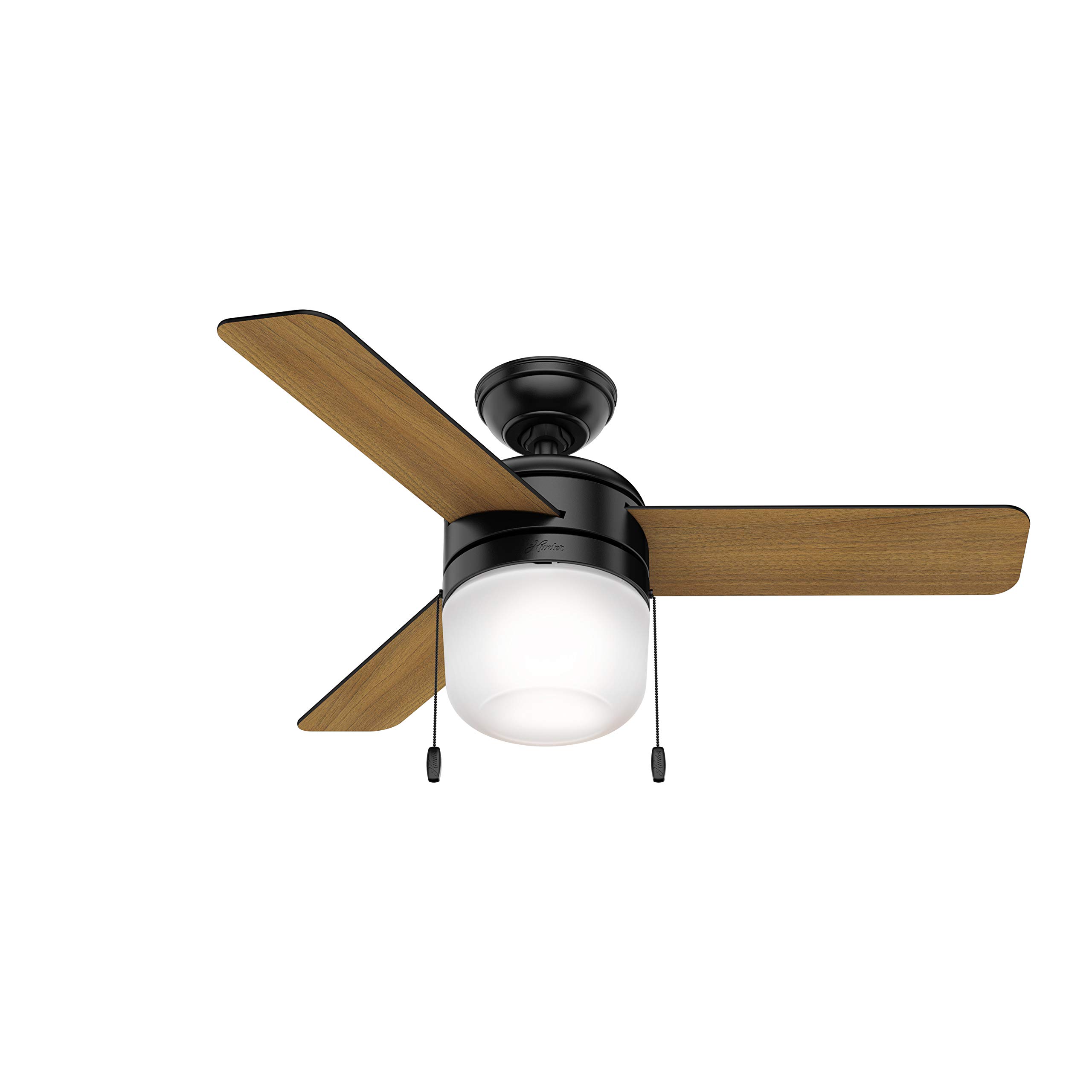 Hunter Fan 42 Inch Modern Matte Black Ceiling Fan with Light Kit & Pull Chain - Indoor Cooling for Living Room, Bedroom, Office (Renewed)