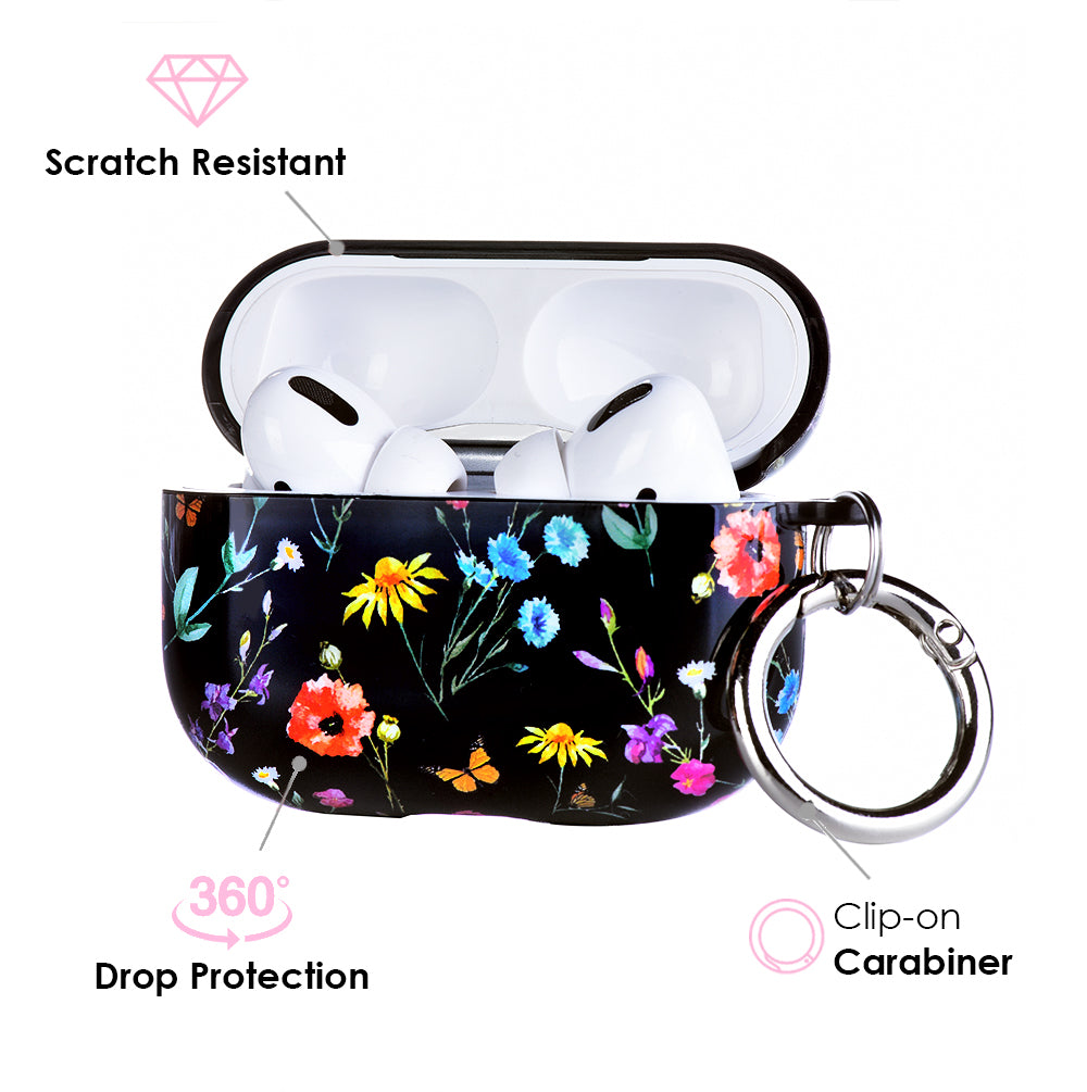 Premium Black Wildflower AirPod Case - Stylish Protective Cover for AirPods 1/2/3 & Pro - Perfect for Travel, Work & Everyday Use