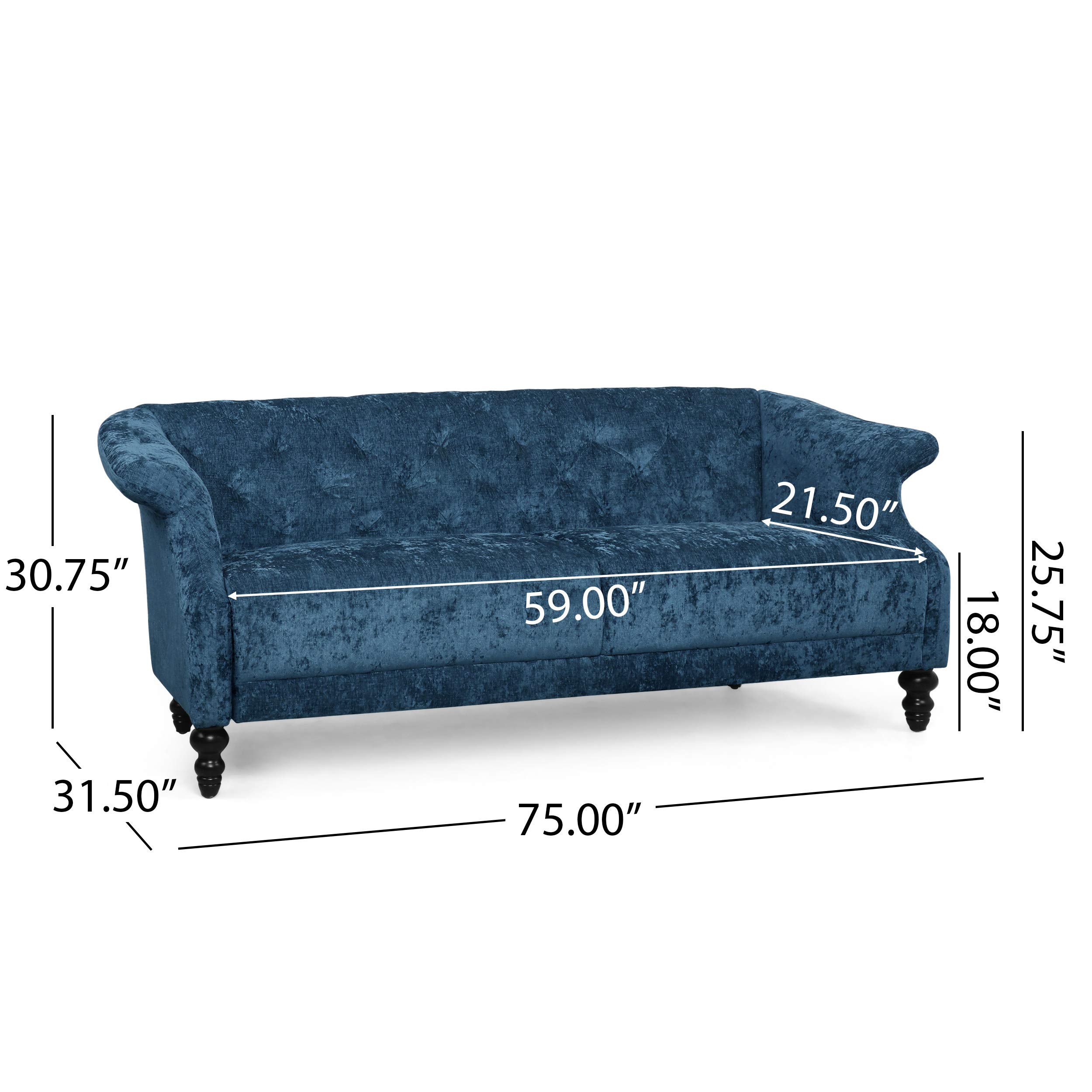 Christopher Knight Home Morganton 3-Seater Sofa in Navy Blue & Dark Brown - Modern Living Room Furniture for Small Spaces & Apartments