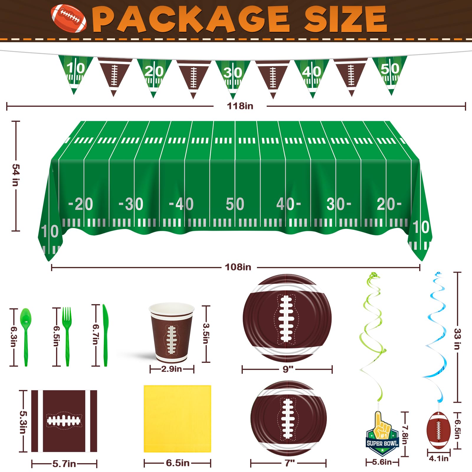 183 Pcs Super Bowl Party Decorations Kit 2025 - Football Party Supplies for 24 Guests, Includes Tablecloth, Plates, Cups & Banner - Perfect for Super Bowl Parties, Football Birthday Celebrations & Tailgating Events