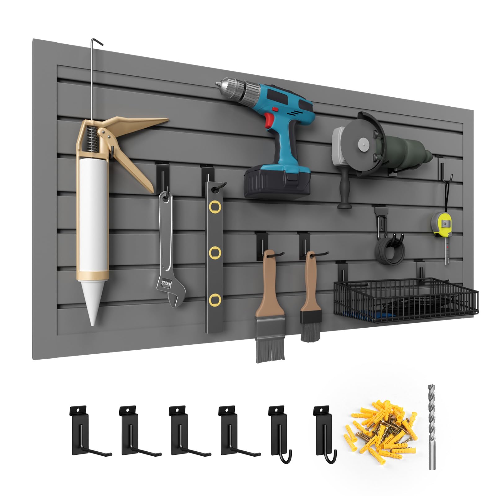 Duzzy 2' x 4' PVC Slatwall Panels - Heavy Duty Garage Wall Storage System with Hooks & Hangers | Perfect for Organizing Tools, Bikes & Sports Equipment (Grey)