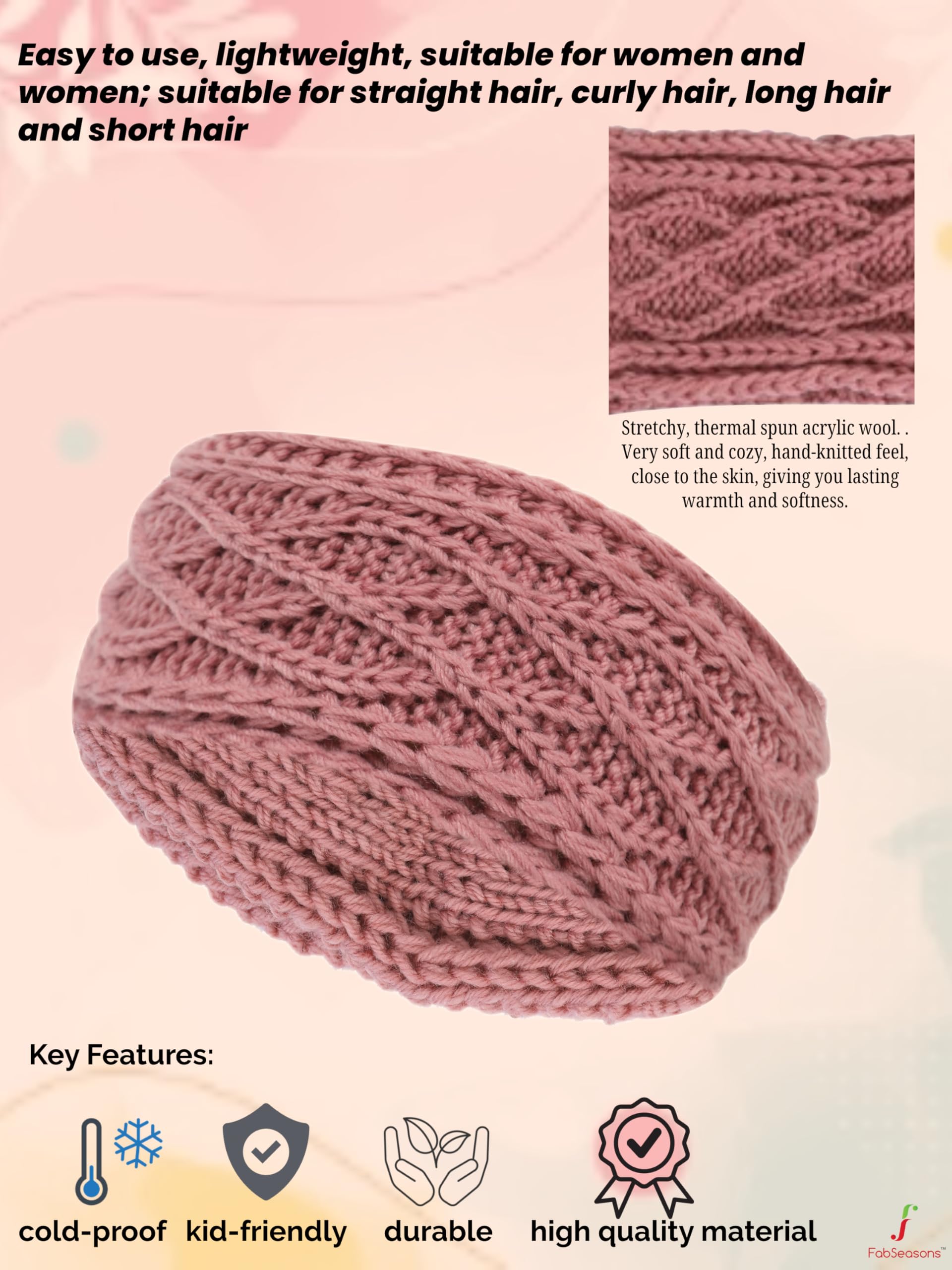 FabSeasons Acrylic Woolen Skull Stretch Headband - Winter Ear Warmer & Fashion Hair Accessory for Women & Girls - Perfect for Skiing, Snowboarding & Cold Weather Activities