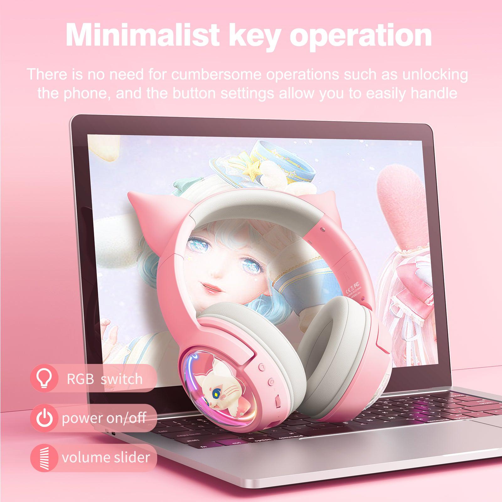 ONIKUMA B5 RGB Cat Ear Bluetooth Wireless Gaming Headset for PC, PS4, PS5, Switch - Lightweight Over-Ear Headphones with Mic for Streaming, Gaming & Music (Pink) - Perfect for Girls Gamers & Live Streamers