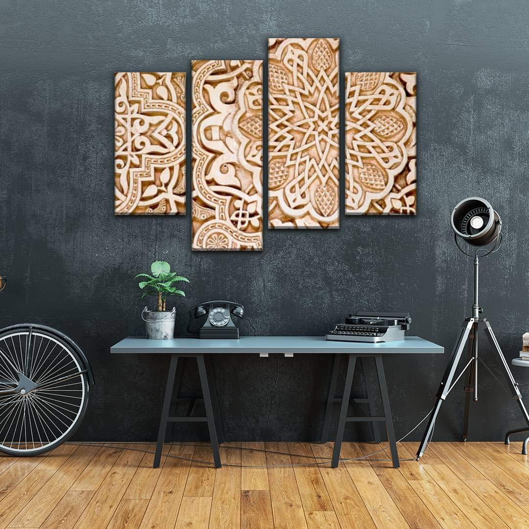 IGOONE 4-Panel Moorish Style Alhambra Granada Canvas Wall Art - Modern Framed Poster for Home Decor | Ready to Hang Living Room Bedroom Office Wall Decor