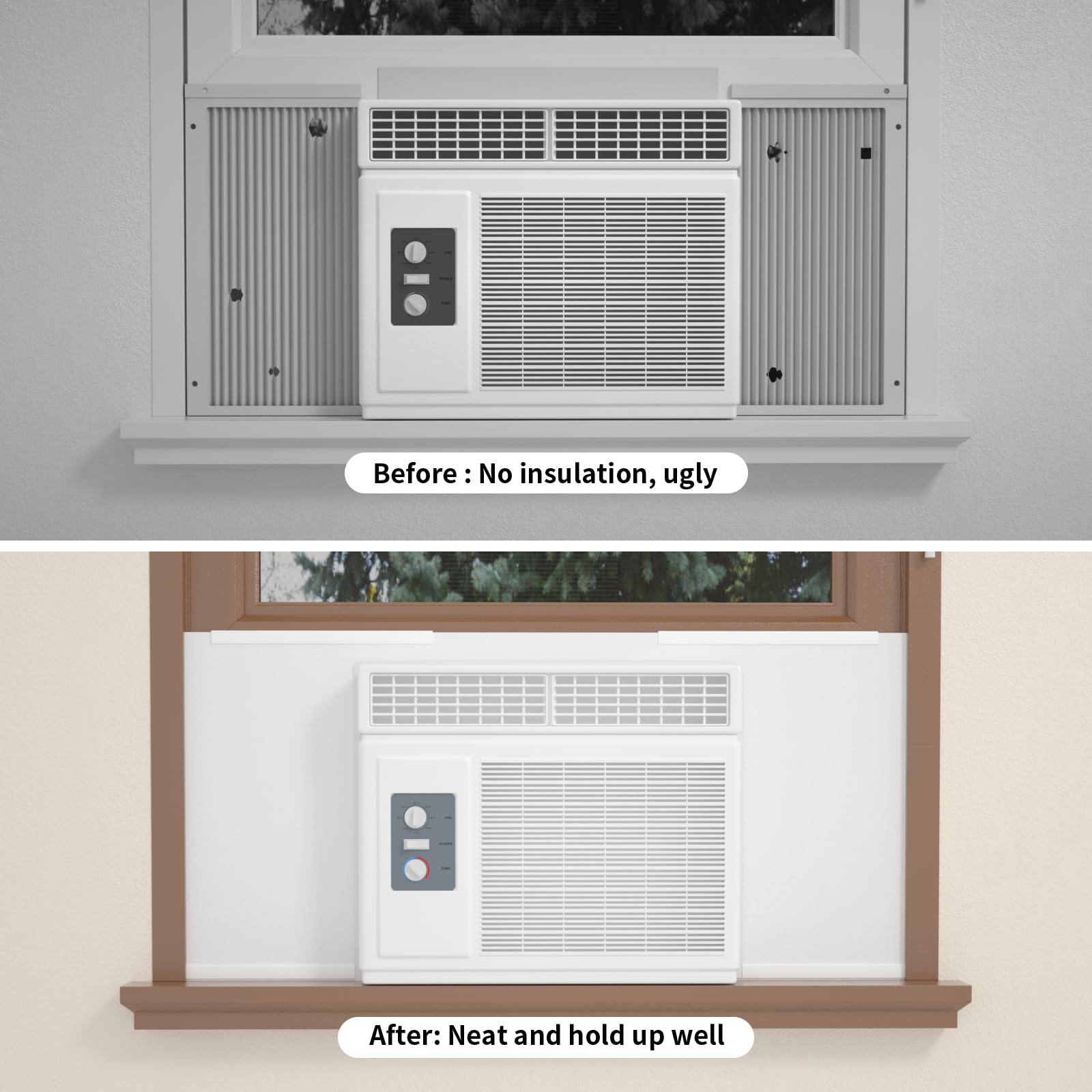 Energy Efficient SZZSAF Window Air Conditioner Side Insulated Panel - 1PC Full Surround Insulation Kit for Summer & Winter - White Foam Seal Draft Stopper for Home & Office Window AC Units - Blocks Heat, Cold Air & Noise