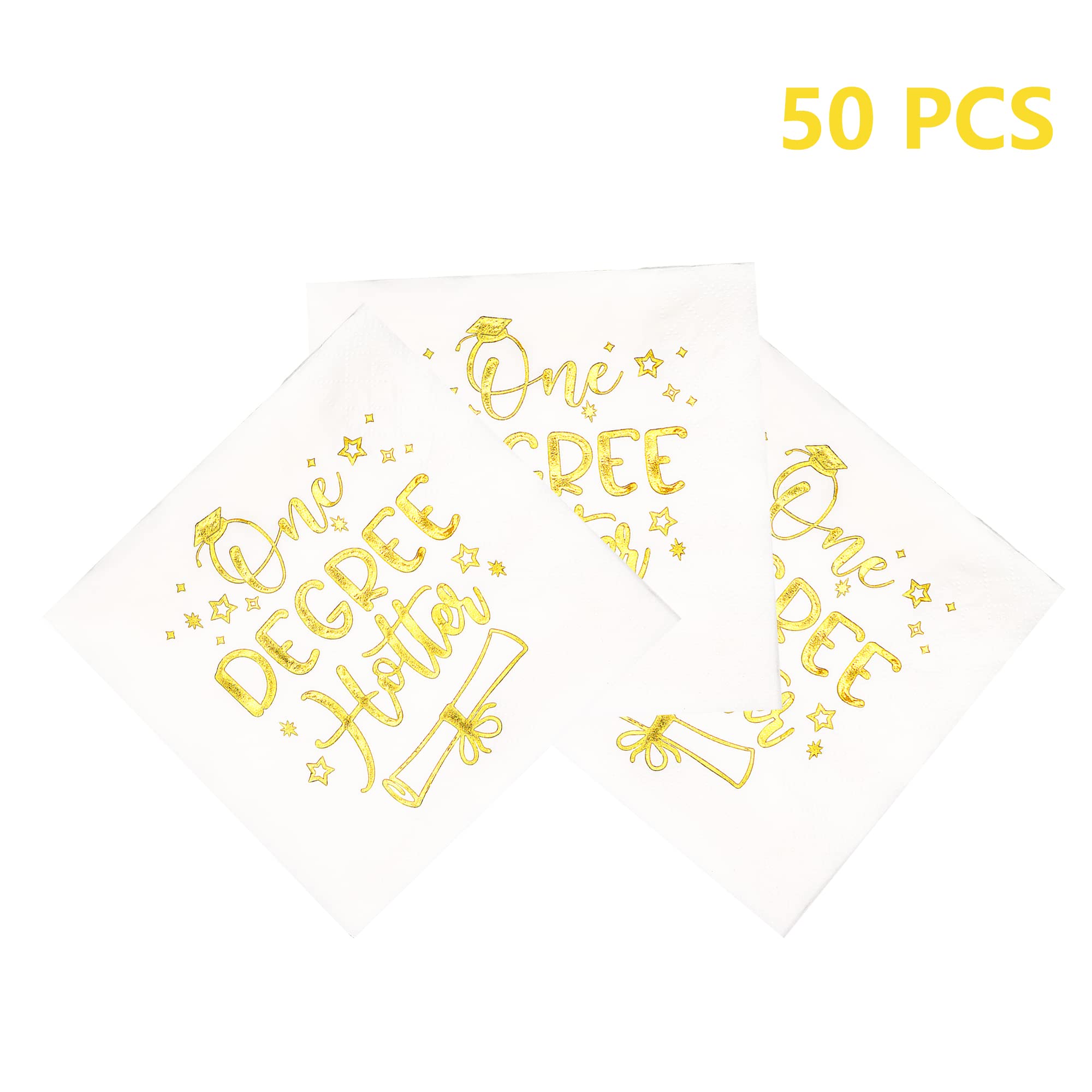2025 Graduation Napkins - Gold Foil 5x5 Inch Party Decorations (50-Pack) for High School & College Graduation Celebrations - Perfect for Commencement Parties, Open Houses & Grad Photos