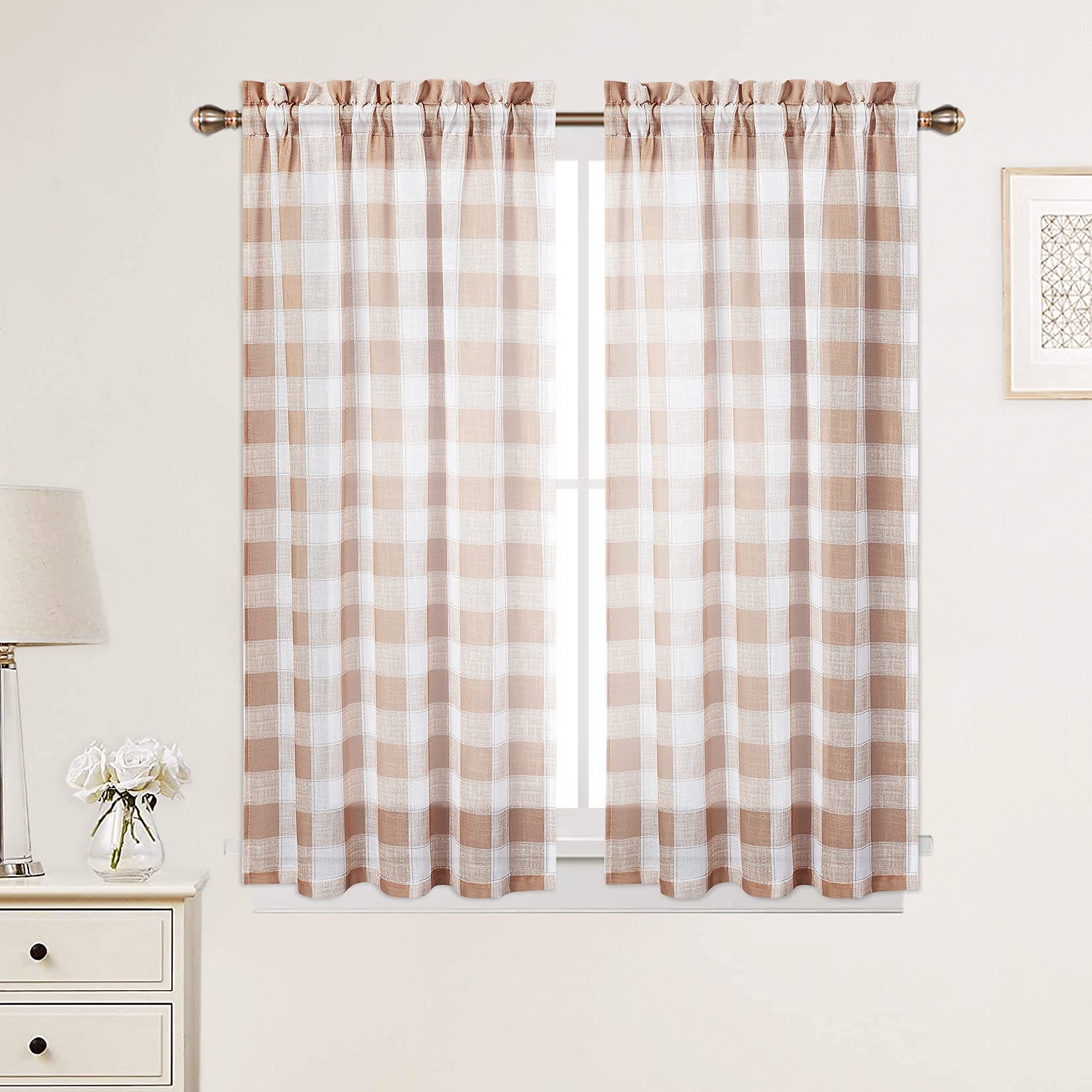 Farmhouse Buffalo Plaid Kitchen Curtains 26x45