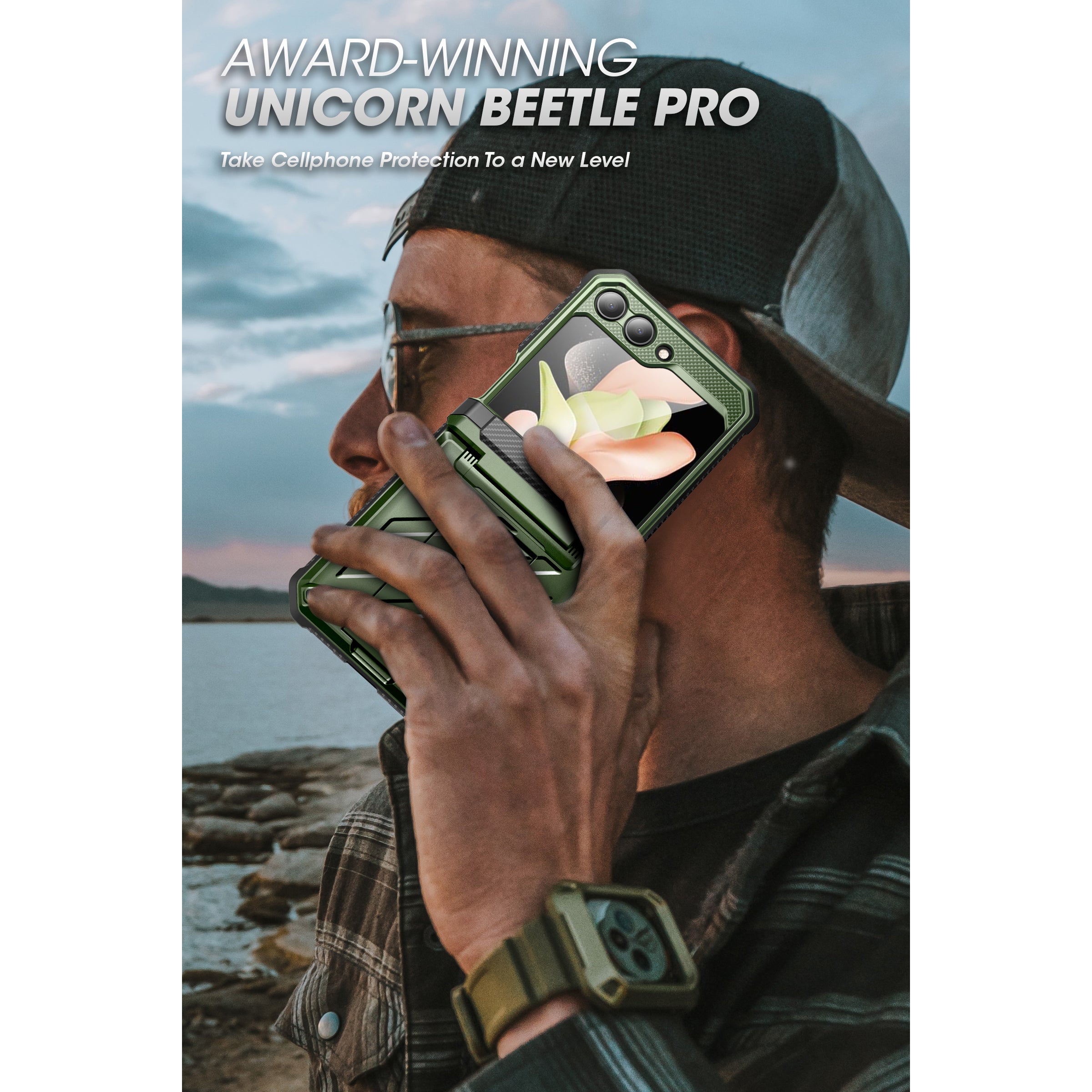 Samsung Galaxy Z Flip5 Unicorn Beetle PRO Heavy Duty Rugged Case with Belt Clip - Dark Green | Shockproof, Durable Protection for Everyday Use & Outdoor Activities