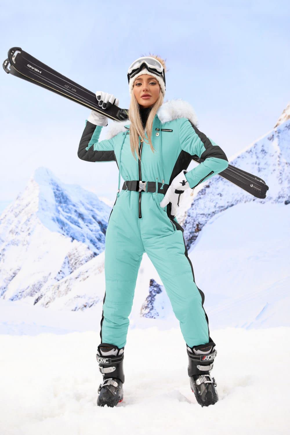 Zwurew Women's Winter Ski Suit - Waterproof Snowsuit with Fur Collar, Thermal Ski Jumpsuit Coat for Outdoor Sports & Snowboarding | Perfect for Skiing, Snowboarding & Winter Adventures