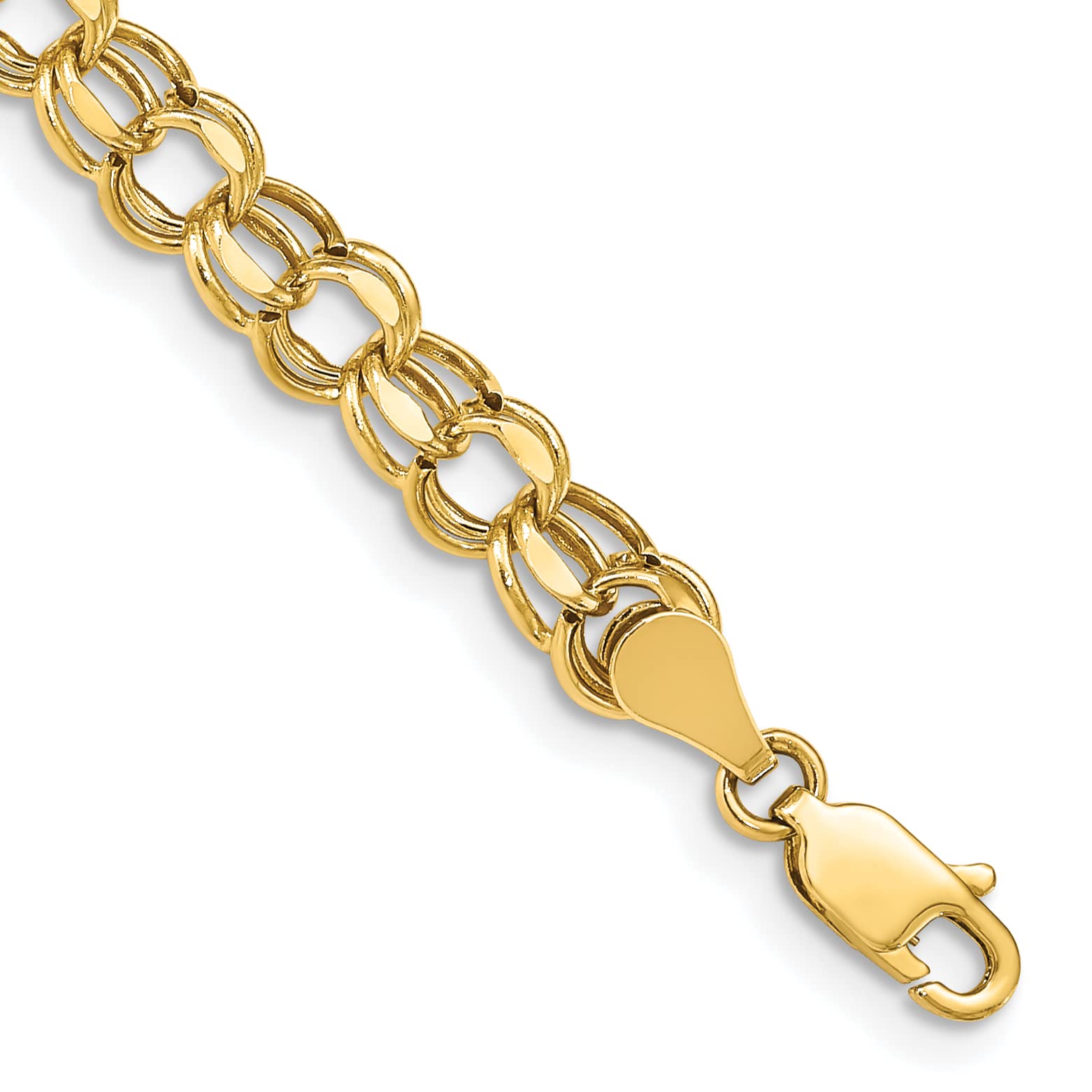 10K Yellow Gold Hollow Diamond-Cut Double Link Charm Bracelet & Anklet - 7