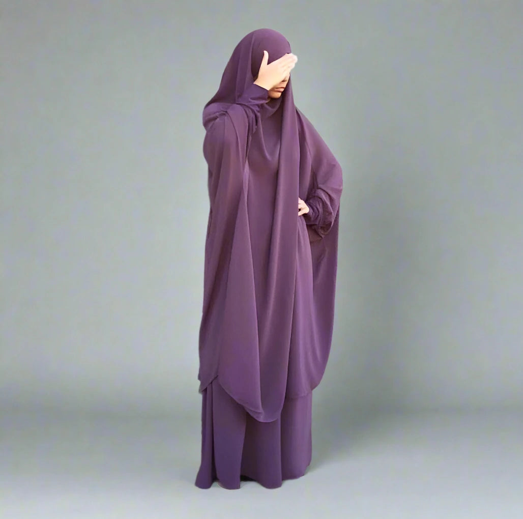 2-Piece Overhead Nida Jilbab Prayer Dress Set - Halal Islamic Prayer Garment for Women - Perfect for Salah, Mosque, and Home Worship