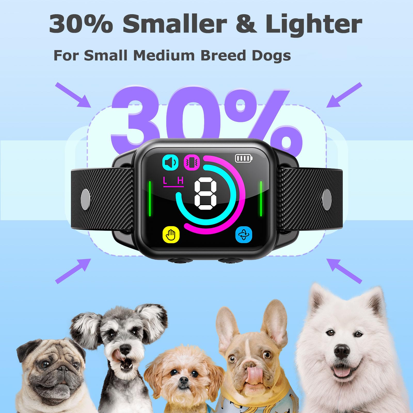 Humane No Shock Dog Bark Collar for Small & Medium Dogs - Rechargeable Anti-Barking Collar with 2 Vibration Modes, Beep & 8 Sensitivity Levels - Smart Bark Control for Indoor/Outdoor Use (Black)