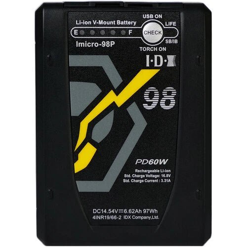 IDX System Technology iMicro 98P 97Wh High-Capacity V-Mount Lithium-Ion Battery for DSLR Cameras, Camcorders & Film Equipment - Perfect for On-Location Shooting, Live Streaming & Professional Videography