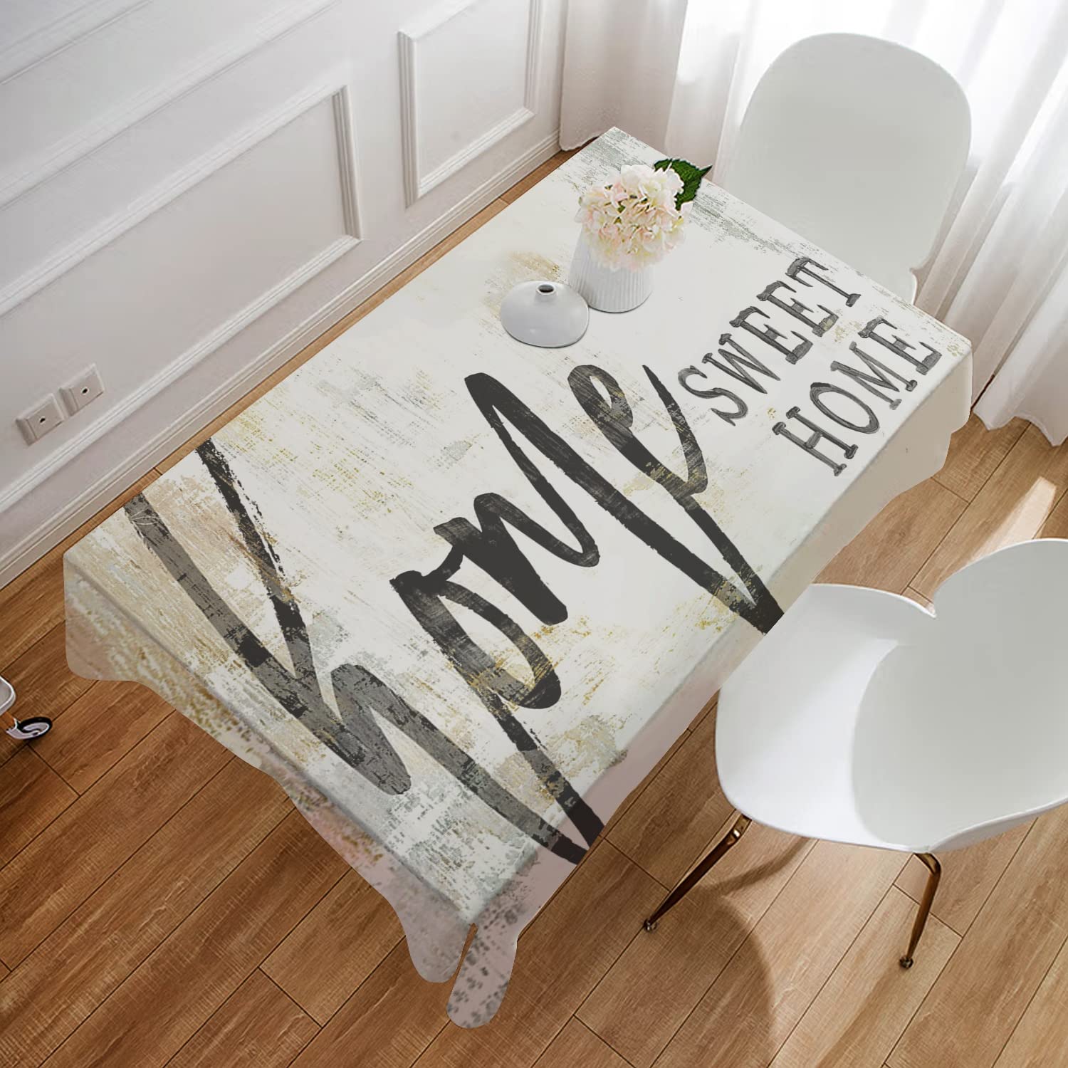 Waterproof Beige White Tablecloth 54x70.9 Inches - Durable Fabric Table Cover for Dining Room, Kitchen, Party & Outdoor Use - Perfect for Family Gatherings, Picnics and Holiday Decorations