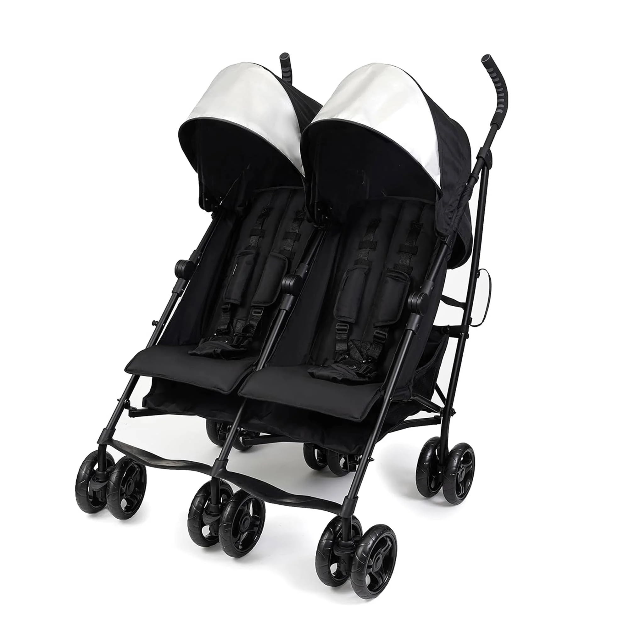 Summer Infant 3Dlite Compact Side by Side Double Stroller - Lightweight Foldable Baby Stroller with 5-Point Safety Harness for Twins or Siblings (Black) | Perfect for Travel, Shopping & Daily Walks with Two Kids