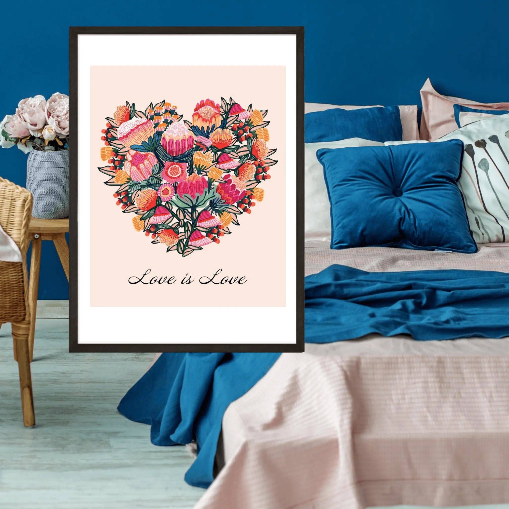 Love is Love Botanical Art Print - LGBTQ+ Pride Wall Decor for Home, Office & Gifts | Romantic Floral Painting for Bedroom & Living Room