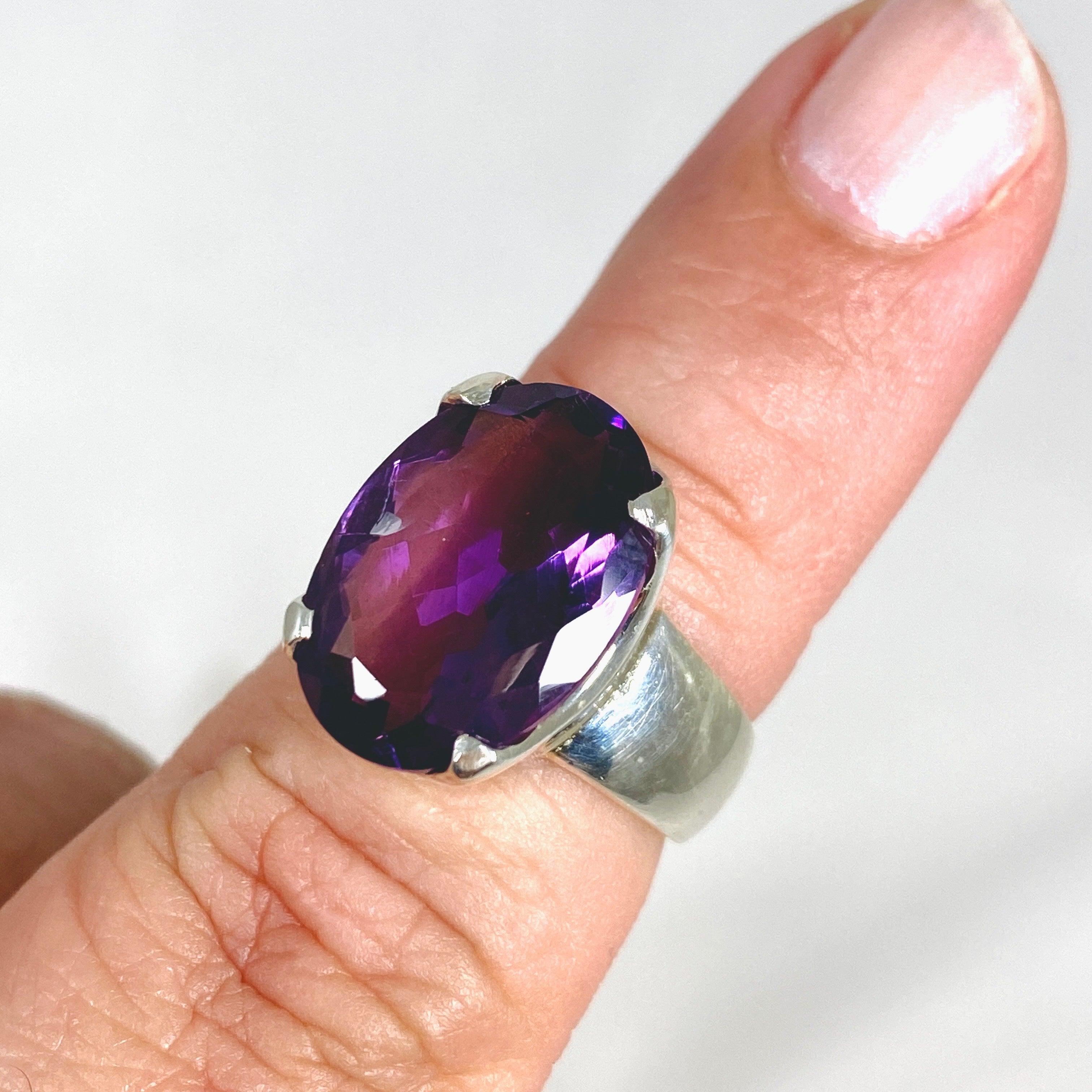 Amethyst Faceted Oval Ring - Size 7, Sterling Silver Jewelry KRGJ2965 | Elegant Gift for Women, Birthday, Anniversary, Wedding, Party & Everyday Wear