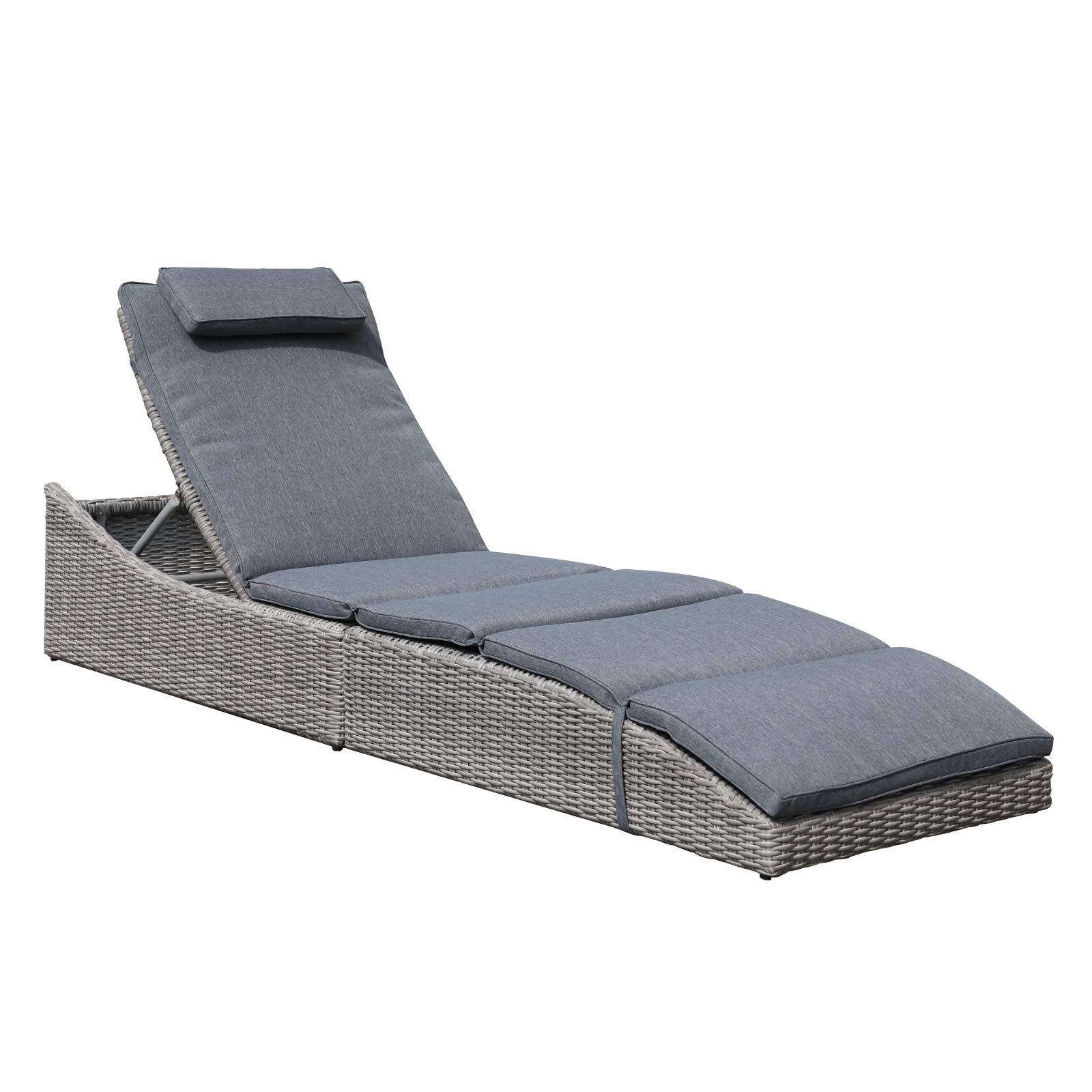 Premium Adjustable Folding Chaise Lounge Chair with Removable Cushion - Patio PE Rattan Recliner for Poolside, Beach & Backyard - Dark Gray Outdoor Relaxation Furniture (Fully Assembled) - Perfect for Sunbathing, Lounging & Vacation Getaways