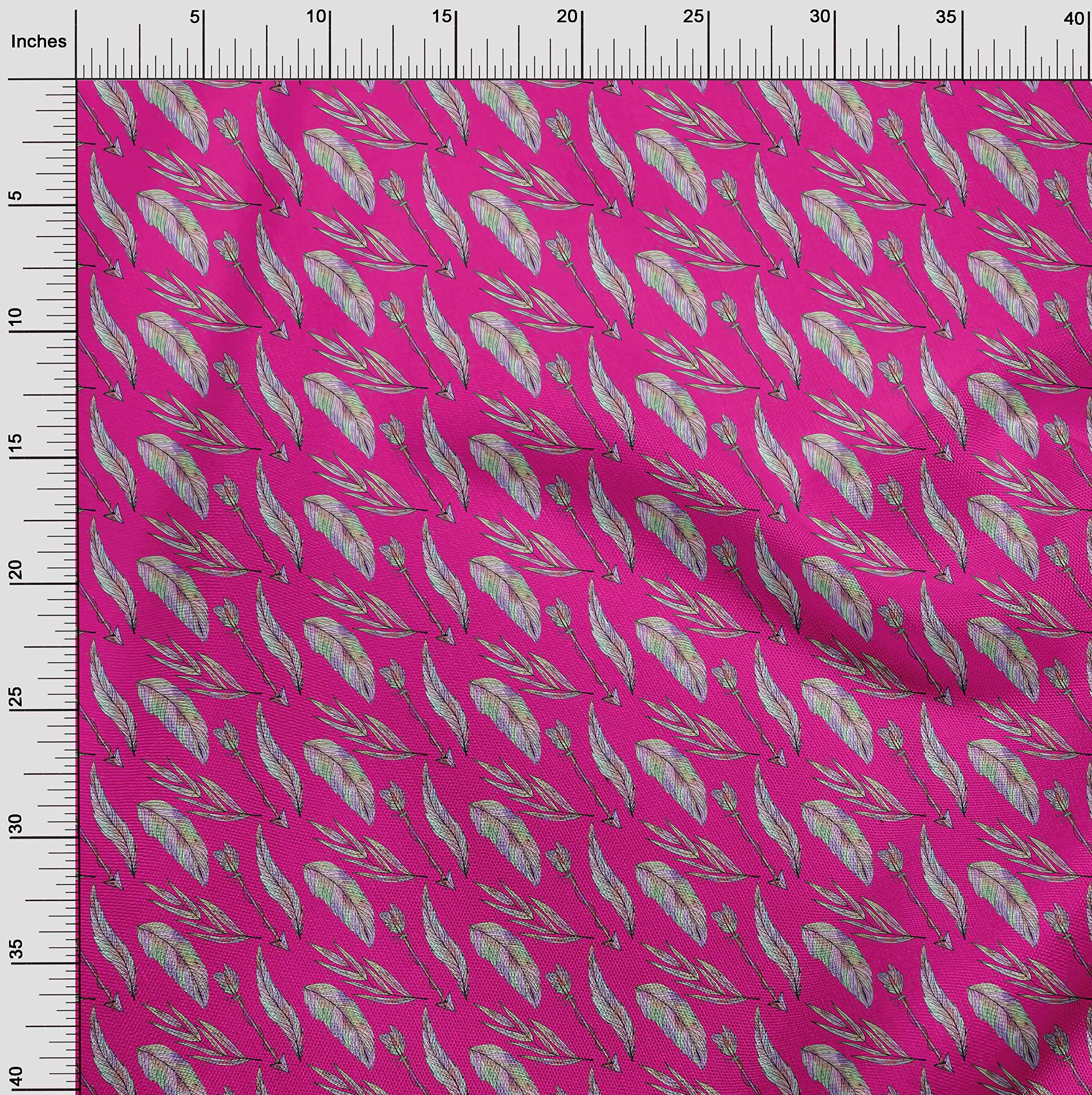 oneOone Viscose Jersey Fuchsia Pink Feather Print Fabric - 60 Inch Wide Dress Material by The Yard | Perfect for Boho Dresses, Summer Skirts & DIY Fashion Projects