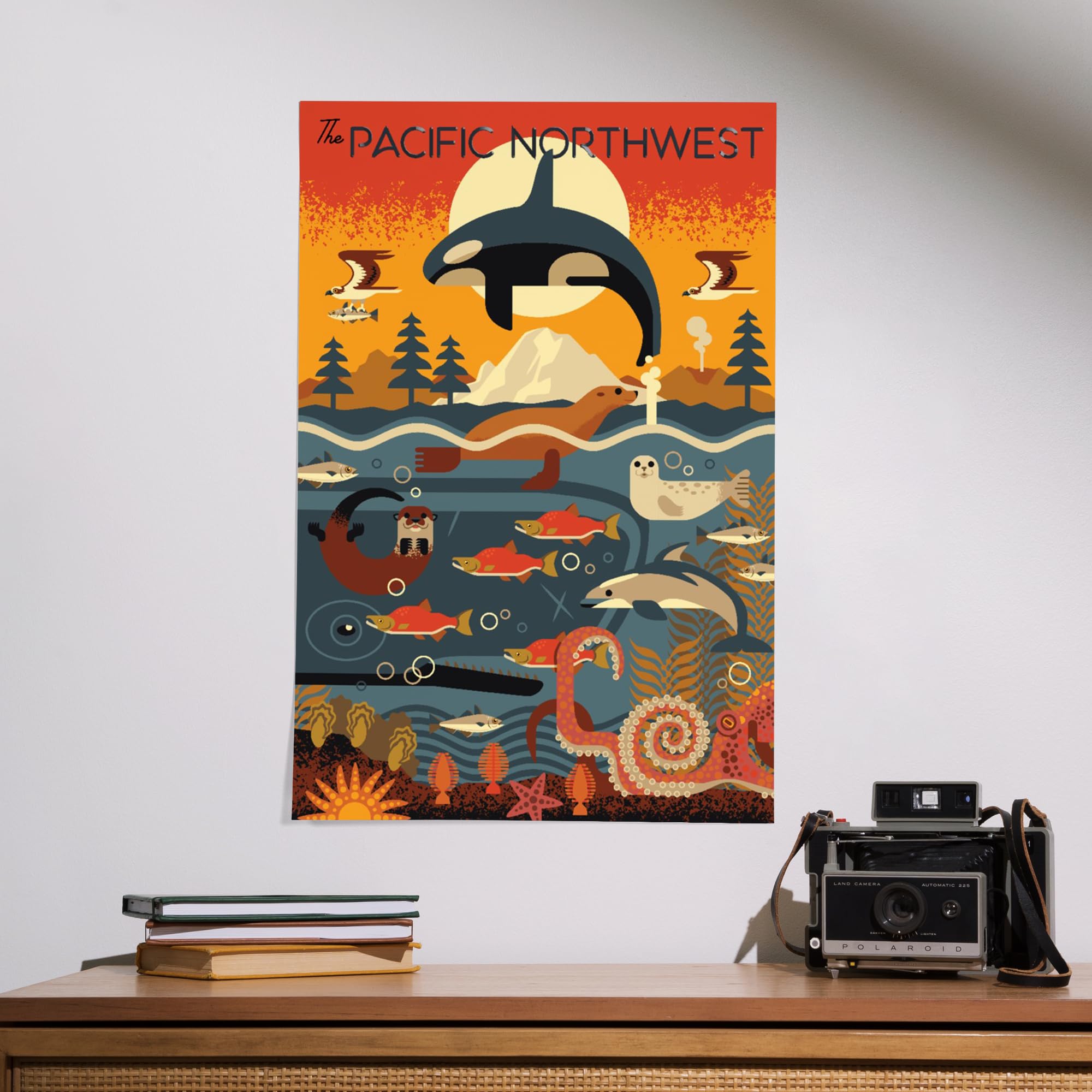 Lantern Press 16x24 Inch Giclee Art Print - Pacific Northwest Marine Animals Geometric Wall Decor | Perfect for Coastal Living Rooms, Beach House Bedrooms & Office Spaces