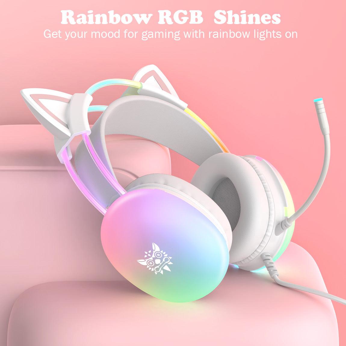 ONIKUMA X25 RGB Cat Ear Gaming Headset with Microphone - Wireless Over-Ear Headphones for PC, PS4, PS5, Switch - Cute LED Light Gaming Headphones for Girls, Streaming, Live Broadcasting