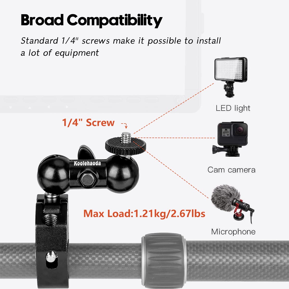 Double Ballhead Camera Clamp Mount for DSLR, Monitors & Lights - Studio & Vlogging Use