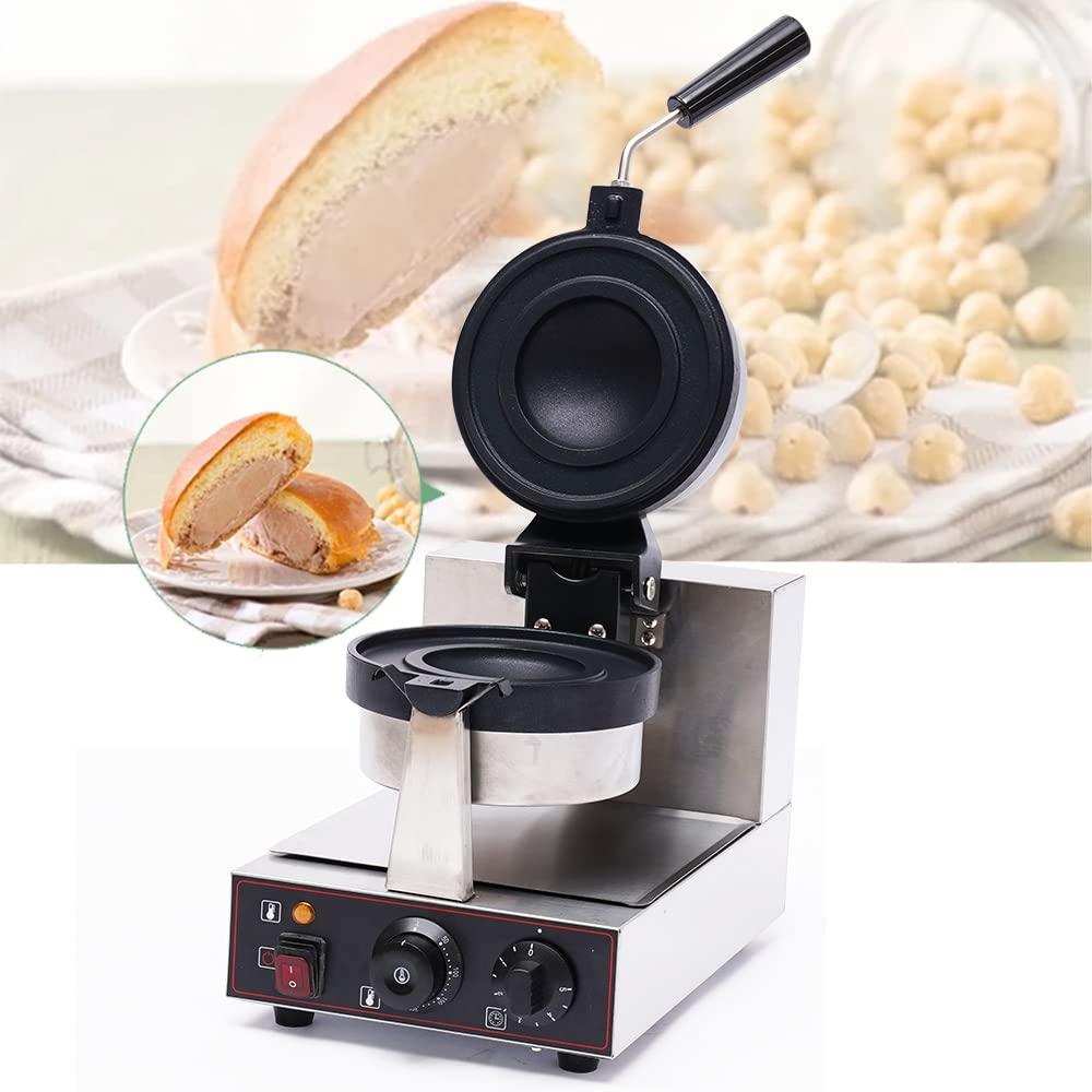 1000W Electric Rotating Burger Waffle Maker - Nonstick Stainless Steel Silver Modern Style - Perfect for Breakfast, Brunch & Party Snacks