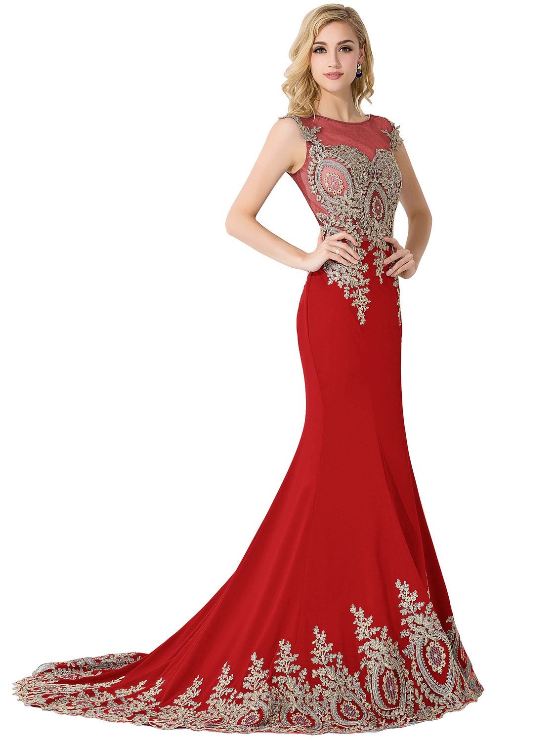 MisShow Women's Elegant Embroidery Lace Mermaid Evening Gown - Formal Prom Dresses for Special Occasions - Perfect for Weddings, Galas and Black Tie Events