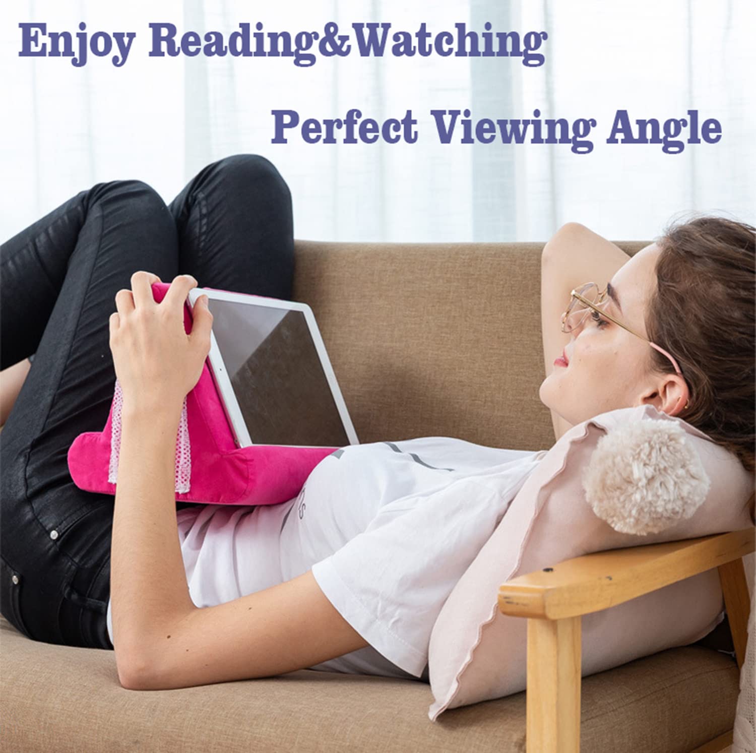 Joinhome Soft Pillow Tablet Stand for iPad & Phone - Multi-Angle Adjustable Lap Pillow Holder for Reading, Watching Movies & Working Comfortably in Bed or on Couch