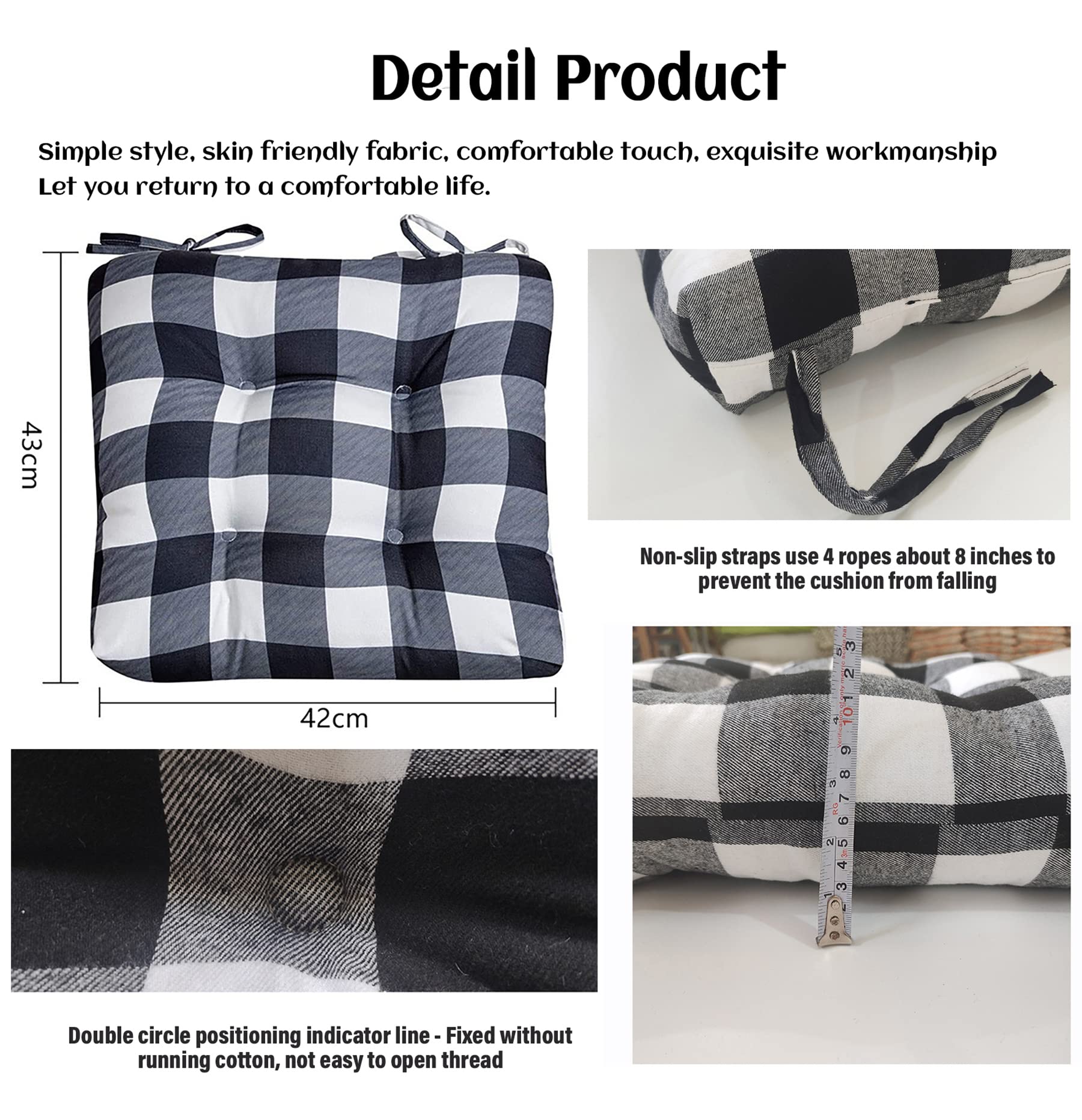 4 Pack Buffalo Plaid Dining Chair Cushions - 3