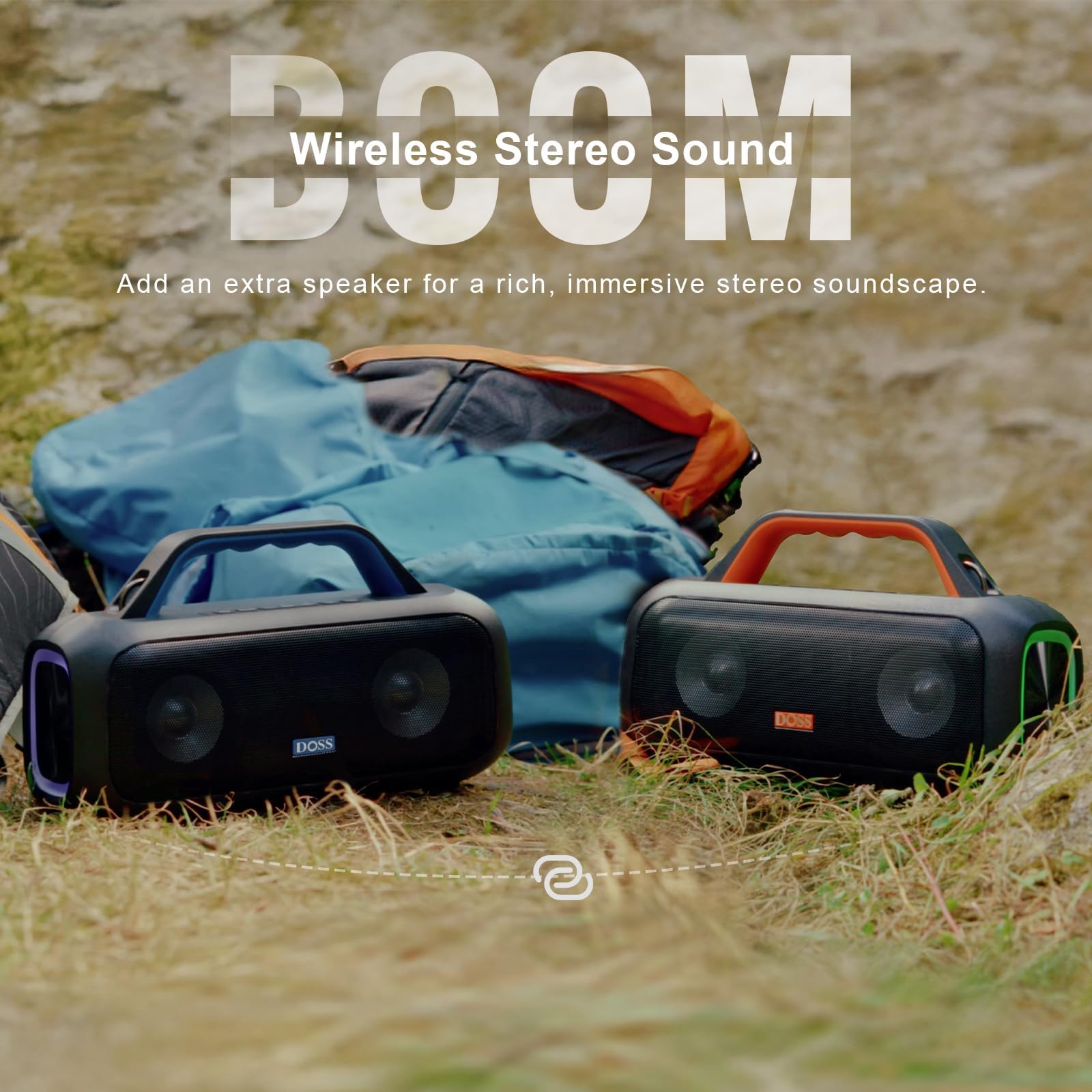 DOSS Extreme Boom S Bluetooth Speaker - 60W Wireless Portable Speaker with Stereo Sound, Rich Bass, IPX6 Waterproof, 25H Playtime, TWS & LED Lights - Perfect for Camping, Beach, Pool Parties & Outdoor Adventures (Orange)