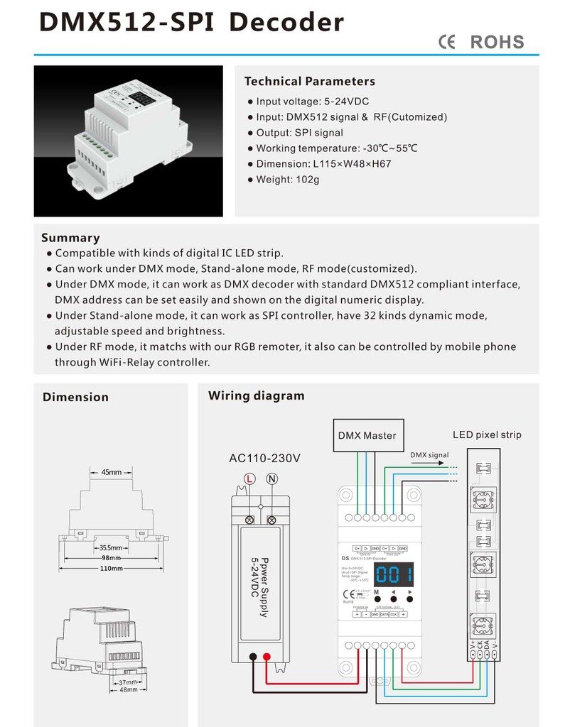 DMX512 to SPI Converter - DMX Decoder SPI Controller for Digital IC LED Strip & Pixel Lights | Compatible with WS2812B, SK6812 | Stage Lighting, Architectural Lighting, DIY Projects