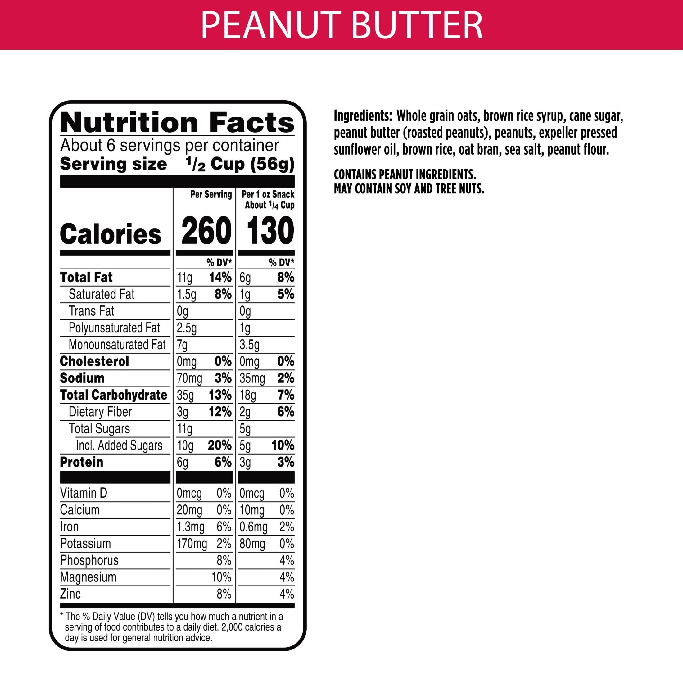 Bear Naked Granola Cereal - Peanut Butter Flavor, Healthy Breakfast & Snack, 6 Pack Bags - Perfect for On-the-Go, Office, or School Lunch