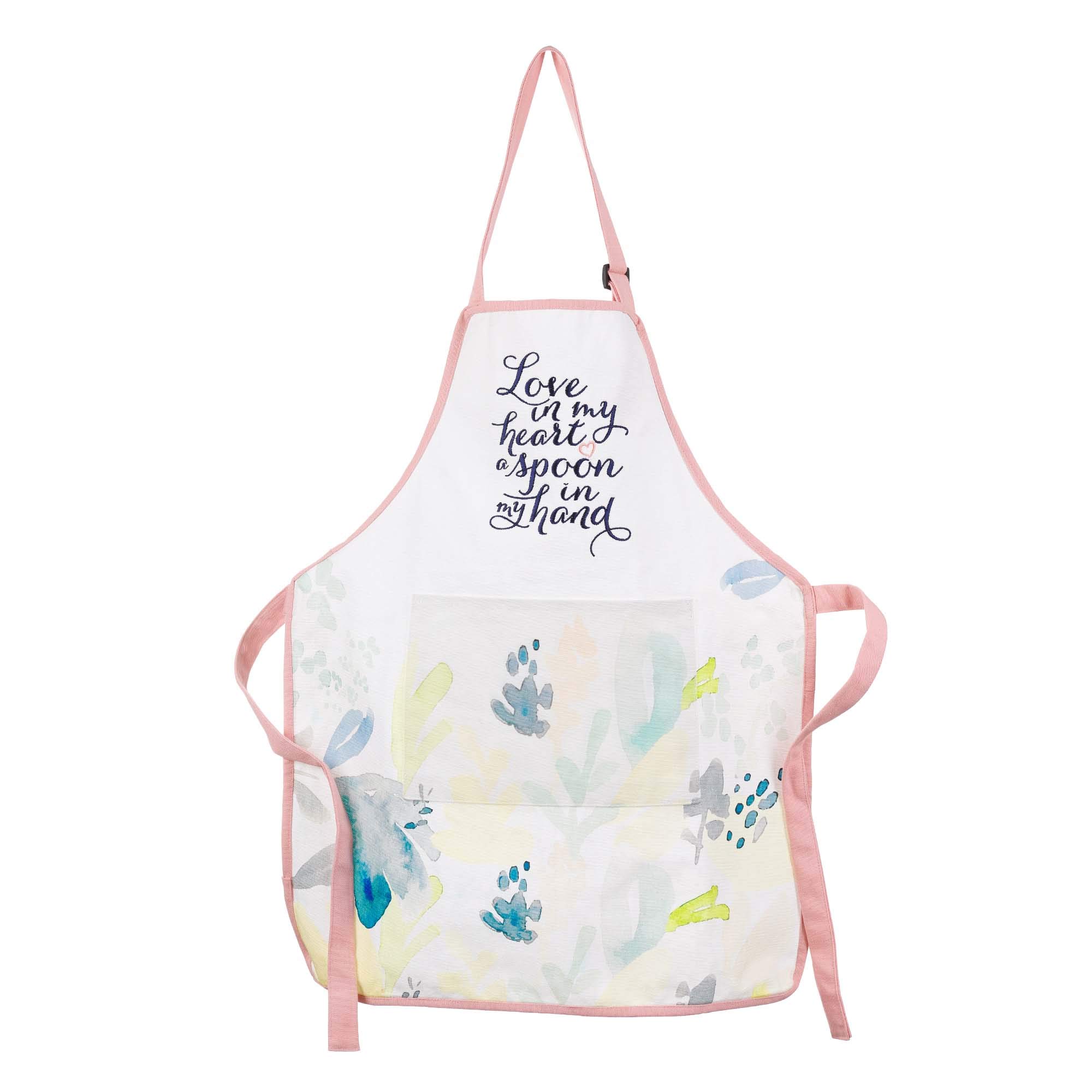With Love Blue Floral Adjustable Kitchen Apron - Love In My Heart, Spoon In My Hand - Inspirational Home & Kitchen Decor for Cooking, Baking, and Hosting