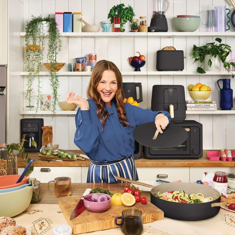 12-Piece Black Sesame Ceramic Non-Stick Cookware Set by Drew Barrymore - Oven & Dishwasher Safe, All Stovetop Compatible - Perfect for Baking, Roasting & Everyday Cooking