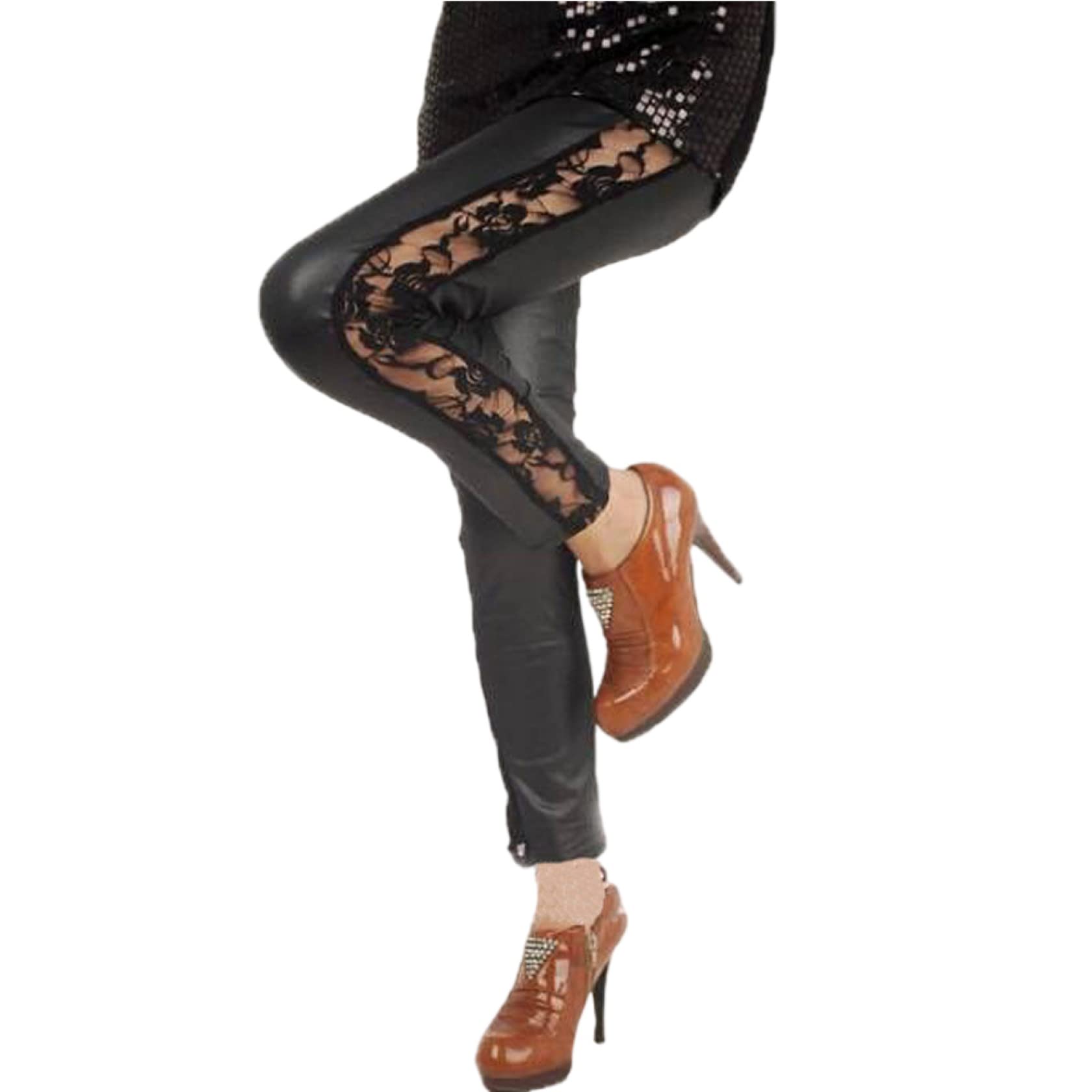 Hoxekle Women's Faux Leather Pants - Stretchy High Waist Hip Push Up Leggings, Black Leather Trousers for Casual Wear, Night Out & Office Fashion