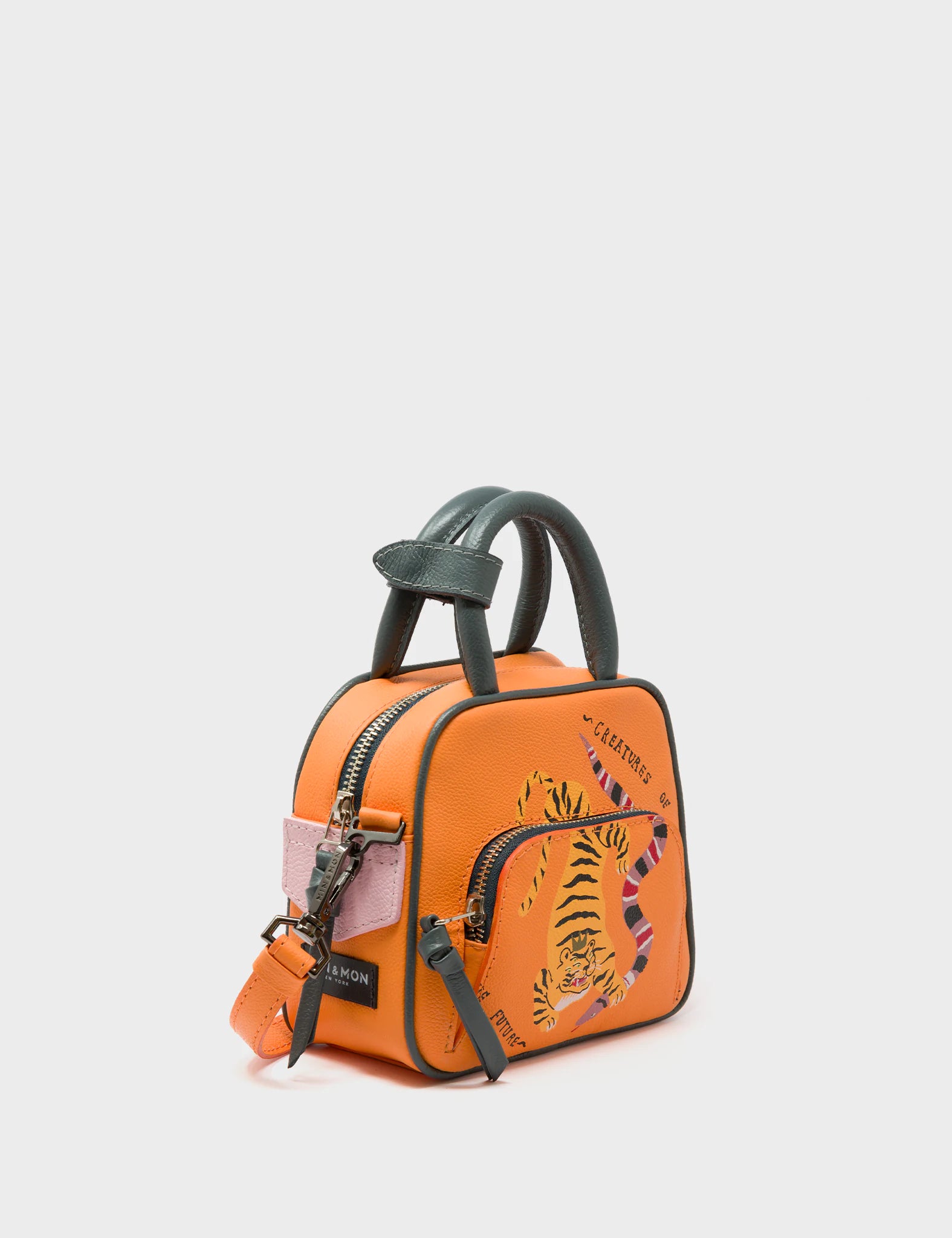 Marino Mini Crossbody Bag - Blazing Orange Genuine Leather with Creatures of the Future Design - Perfect for Everyday Use, Travel & Fashion Accessories