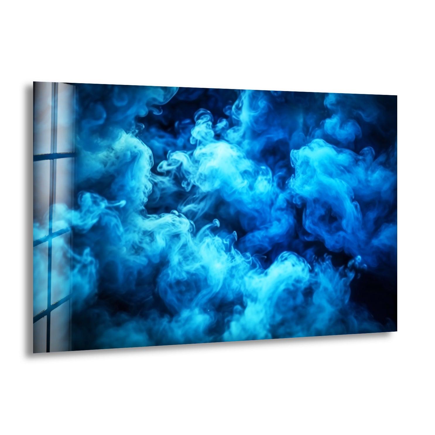 Blue Smoke Glass Wall Art - Modern Abstract Decor for Living Room, Bedroom & Office - Handmade Glass Artwork for Home & Office Decor